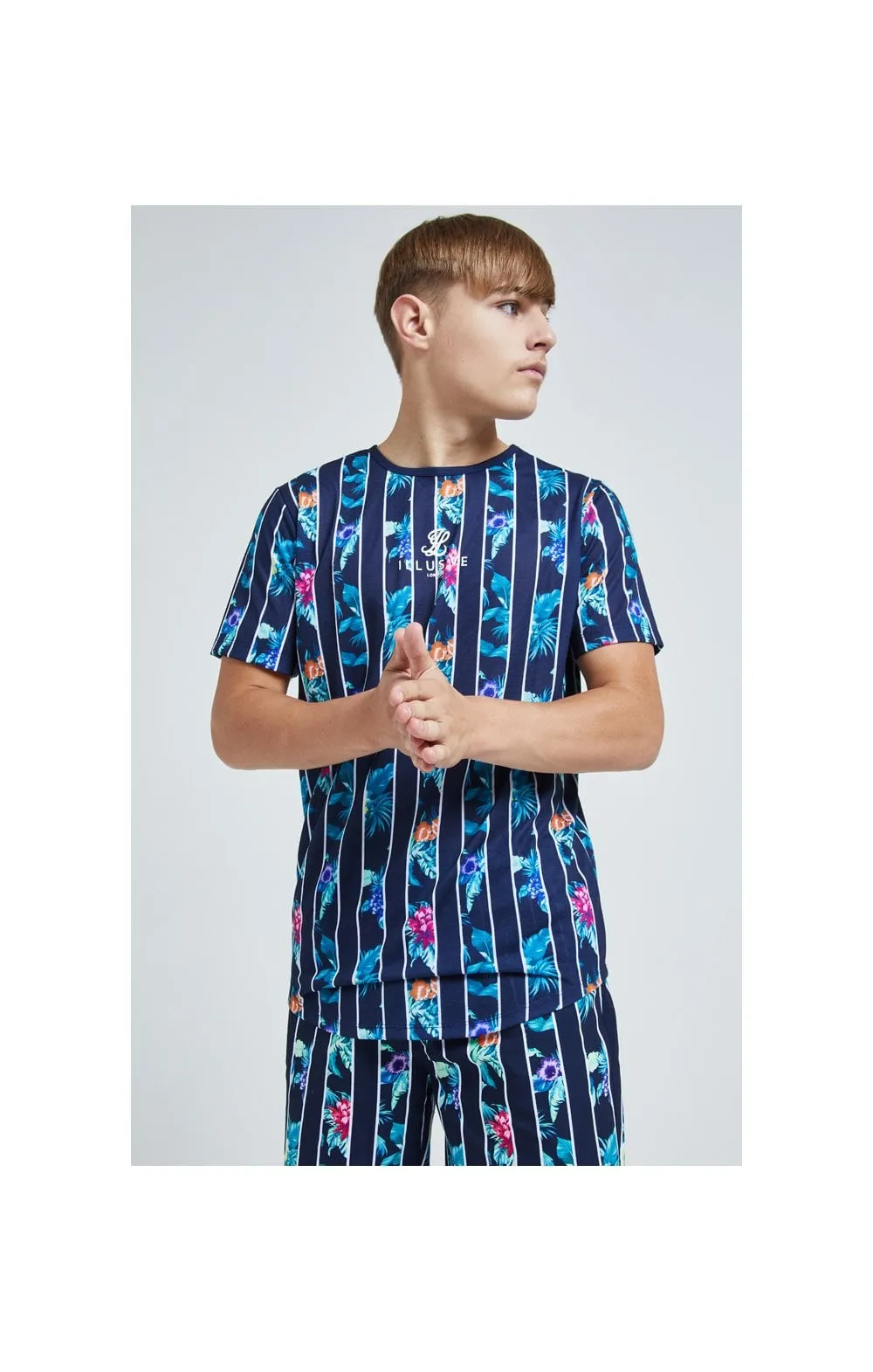 Illusive London Floral Stripe Tee – Navy & Floral sold by Siksilk