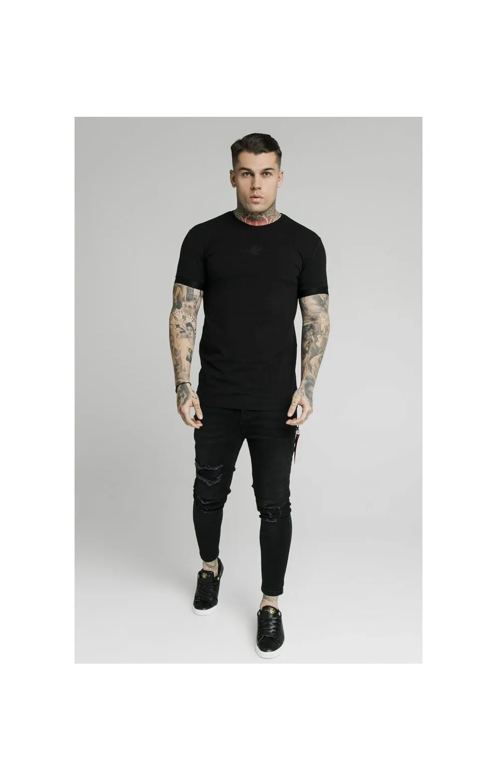 SikSilk Inset Elastic Cuff Gym Tee – Black sold by Siksilk product image thumbnail 4