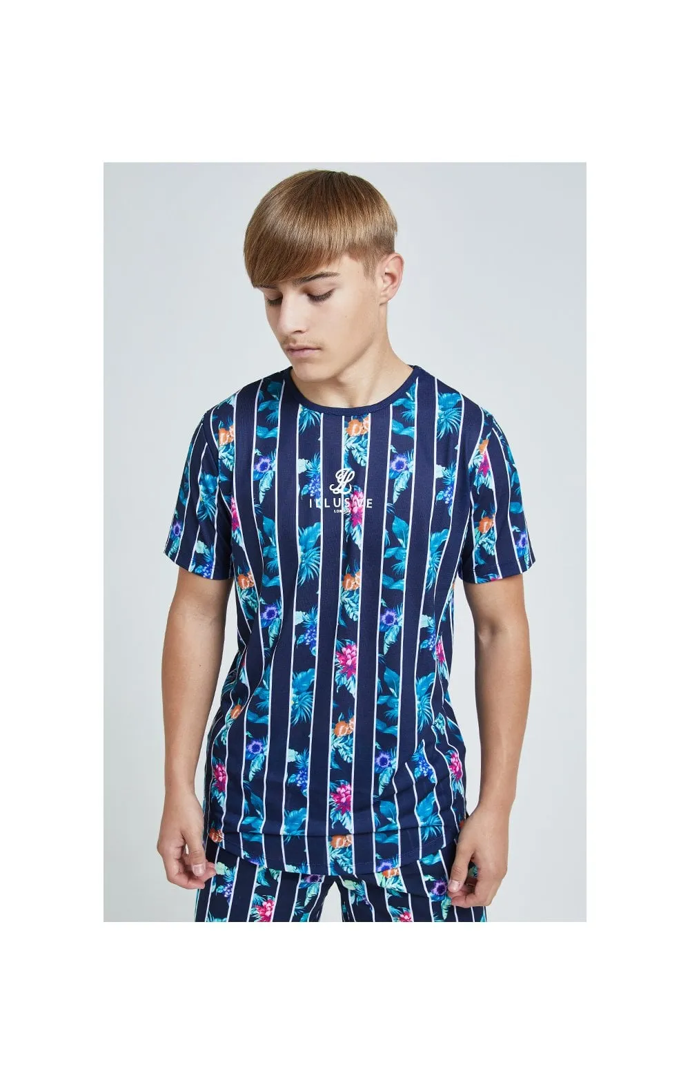 Illusive London Floral Stripe Tee – Navy & Floral sold by Siksilk product image thumbnail 3