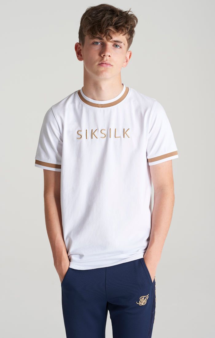 Boys White Contrast Collar T-Shirt sold by Siksilk