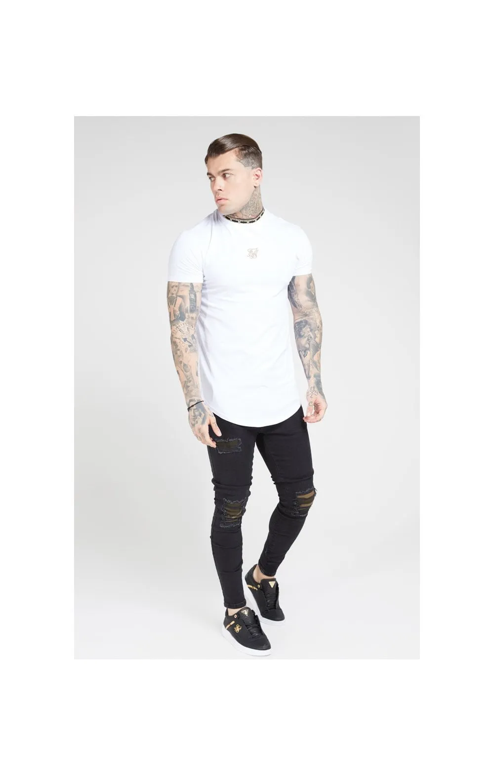 SikSilk Tape Collar Gym Tee - White & Gold sold by Siksilk product image thumbnail 3
