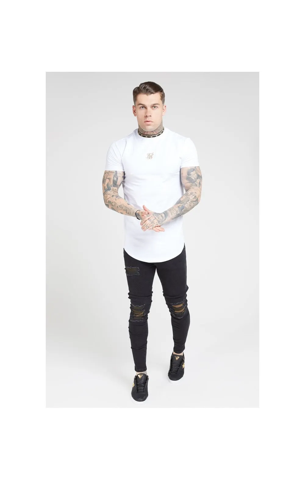 SikSilk Tape Collar Gym Tee - White & Gold sold by Siksilk product image thumbnail 4