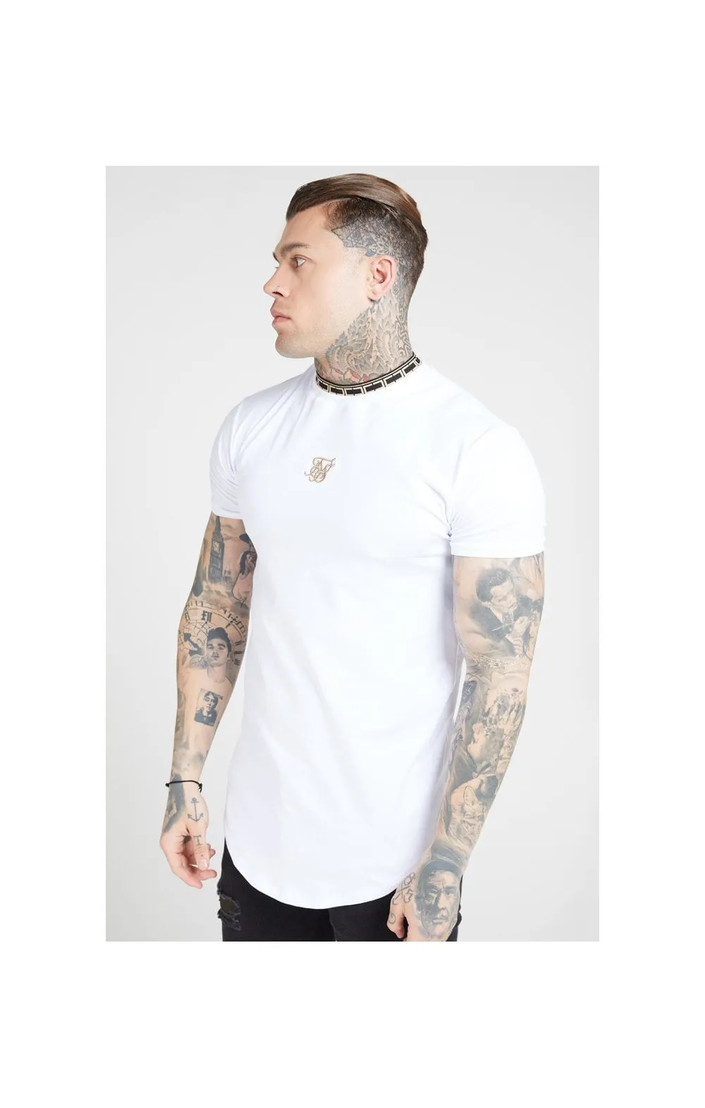 SikSilk Tape Collar Gym Tee - White & Gold sold by Siksilk product image thumbnail 2