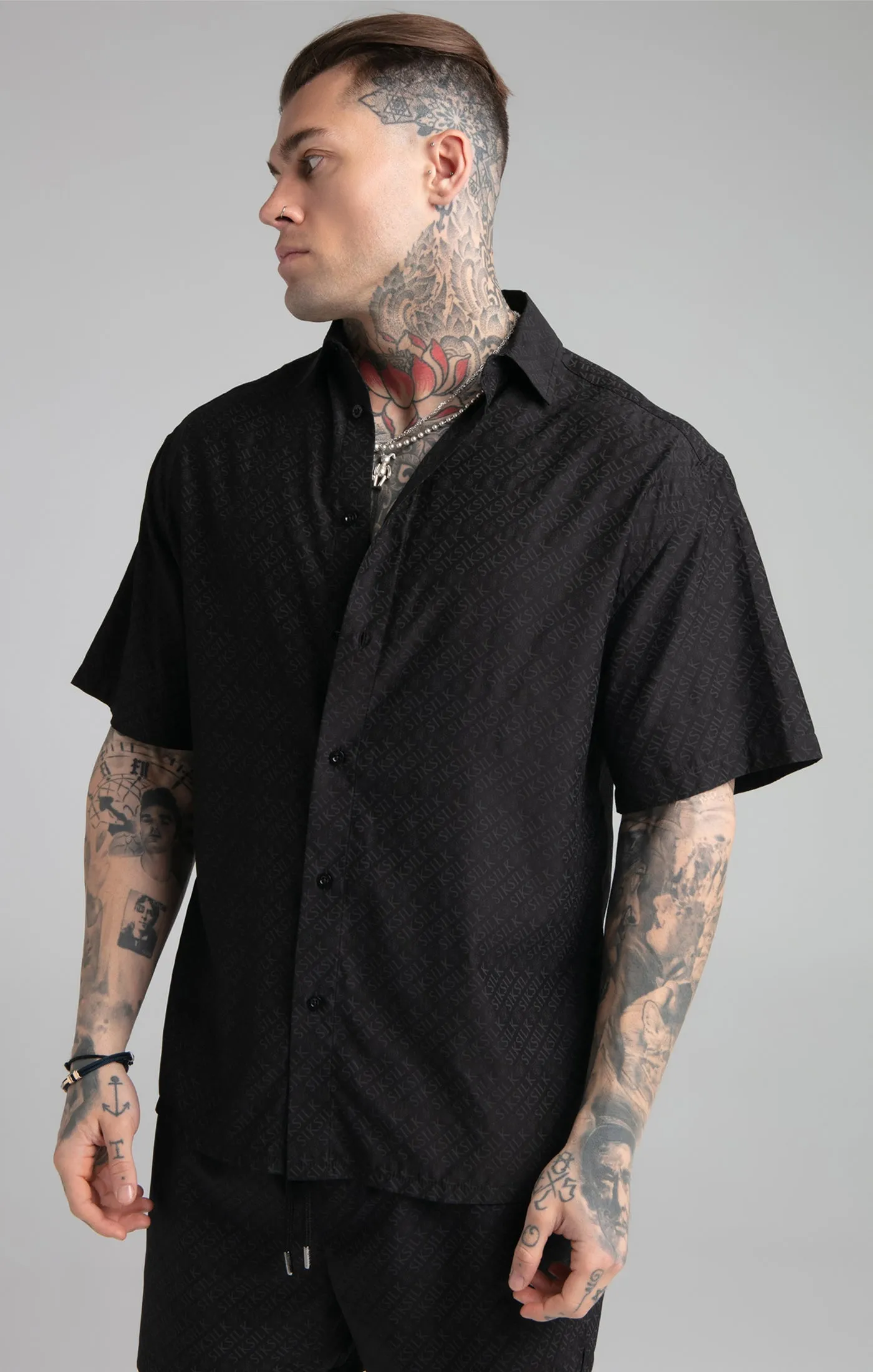 Black Print Resort Shirt sold by Siksilk