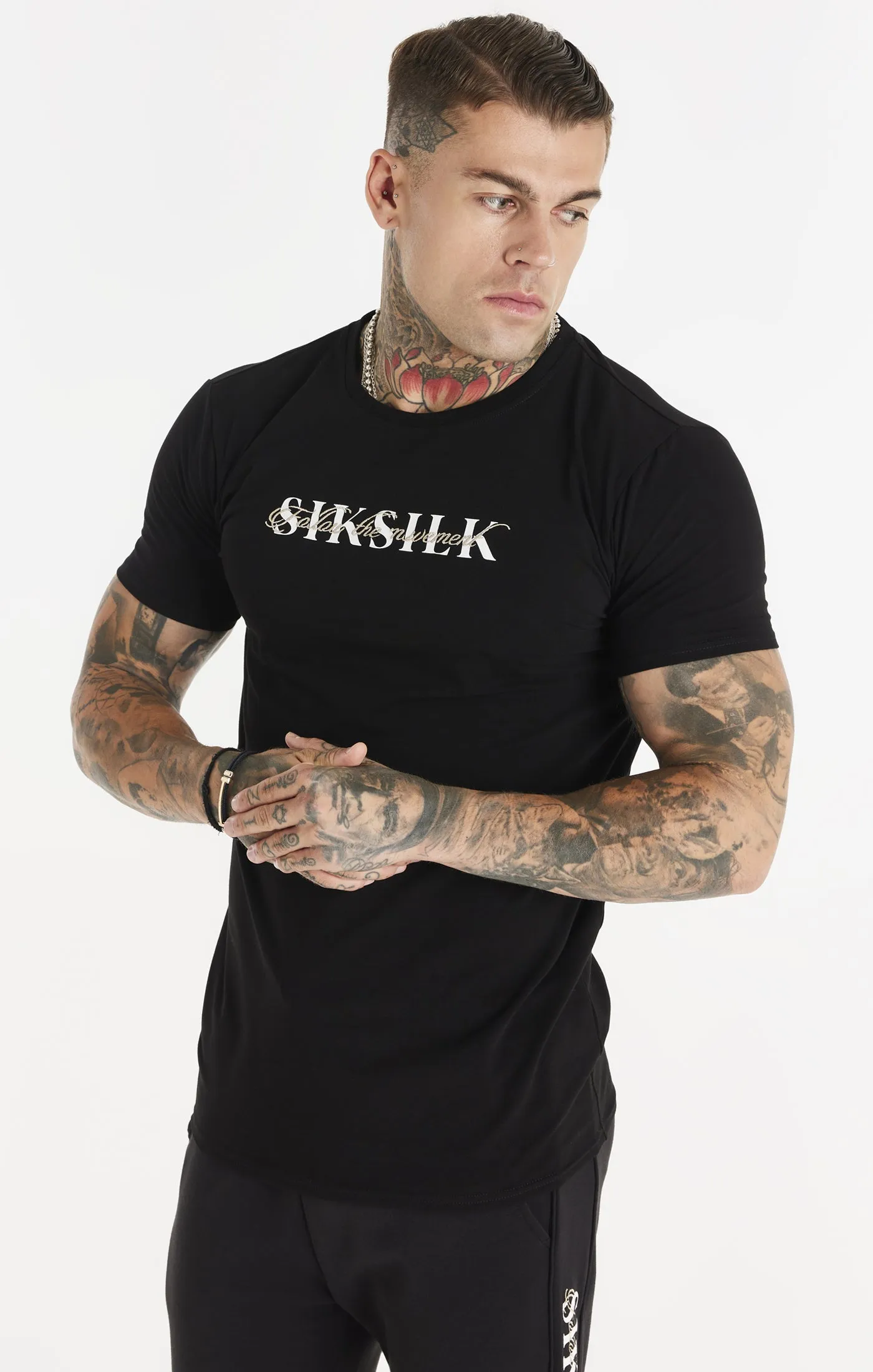 SikSilk Oversized Dual Script Logo Tee - Black sold by Siksilk