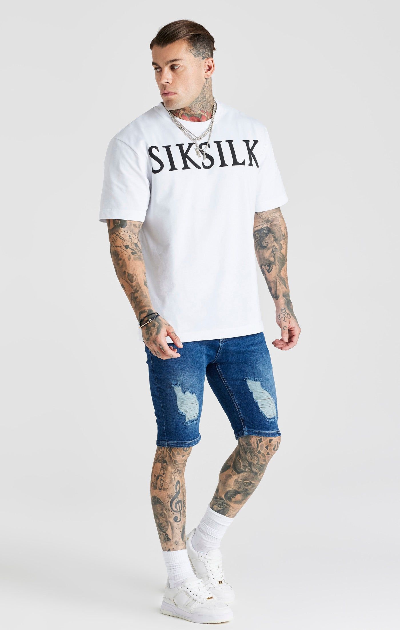 Blue Distressed Denim Short sold by Siksilk product image thumbnail 3