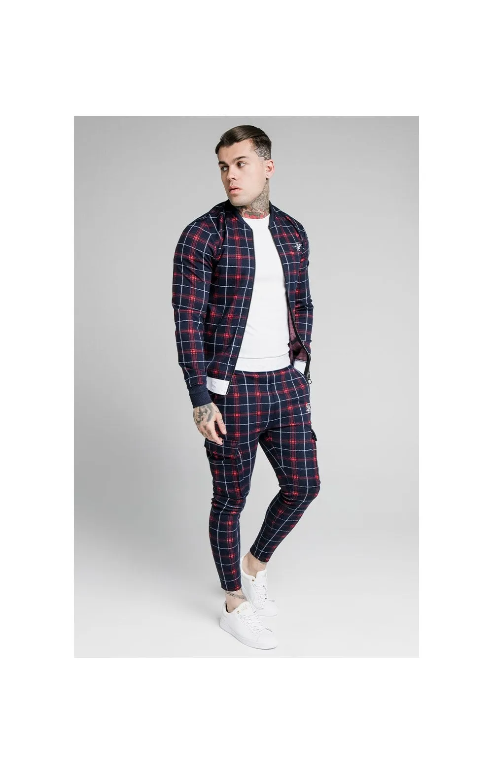 SikSilk Jacquard Check Bomber Jacket – Navy sold by Siksilk product image thumbnail 3