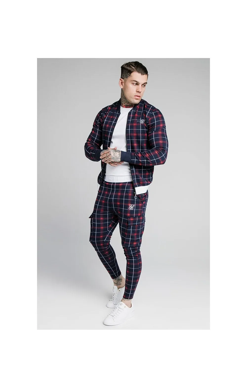 SikSilk Jacquard Check Bomber Jacket – Navy sold by Siksilk product image thumbnail 4