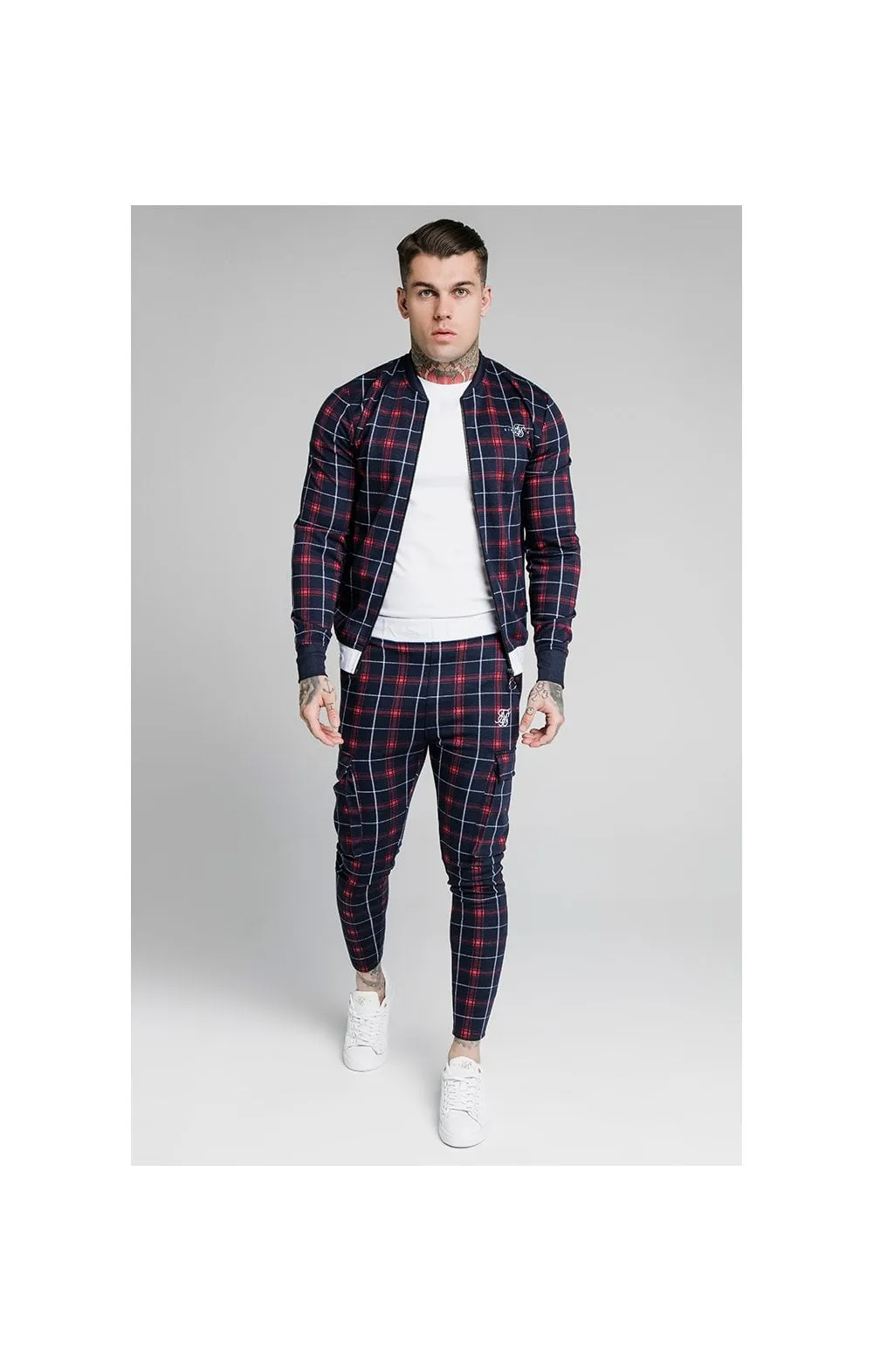 SikSilk Jacquard Check Bomber Jacket – Navy sold by Siksilk product image thumbnail 5