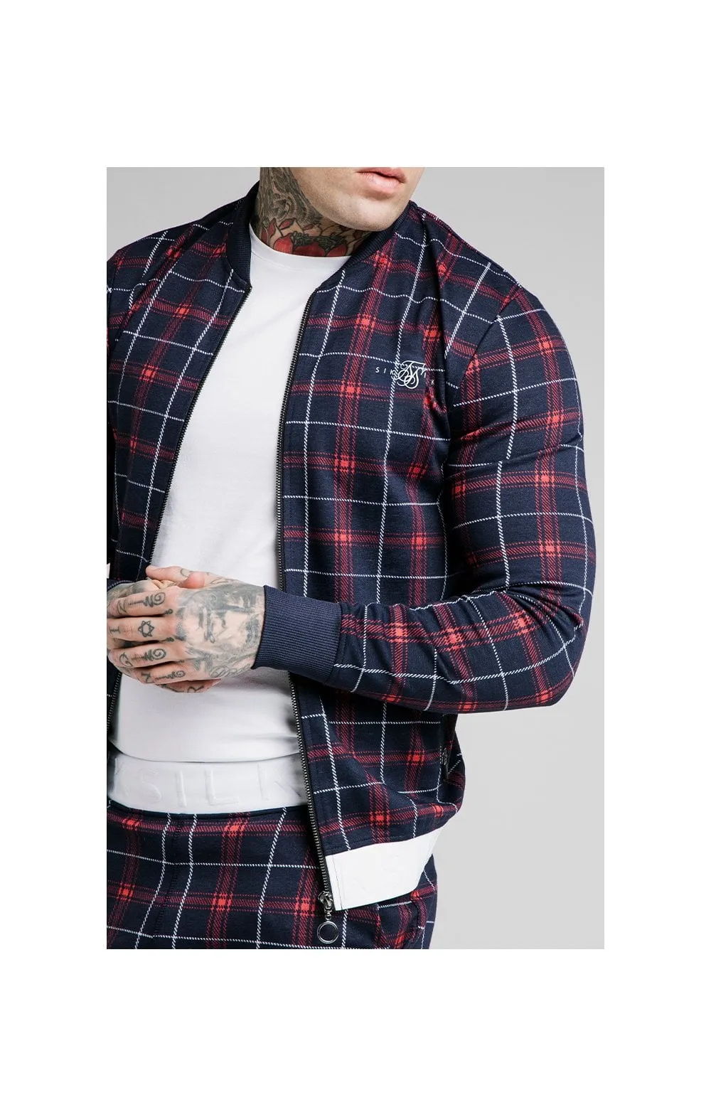 SikSilk Jacquard Check Bomber Jacket – Navy sold by Siksilk product image thumbnail 2