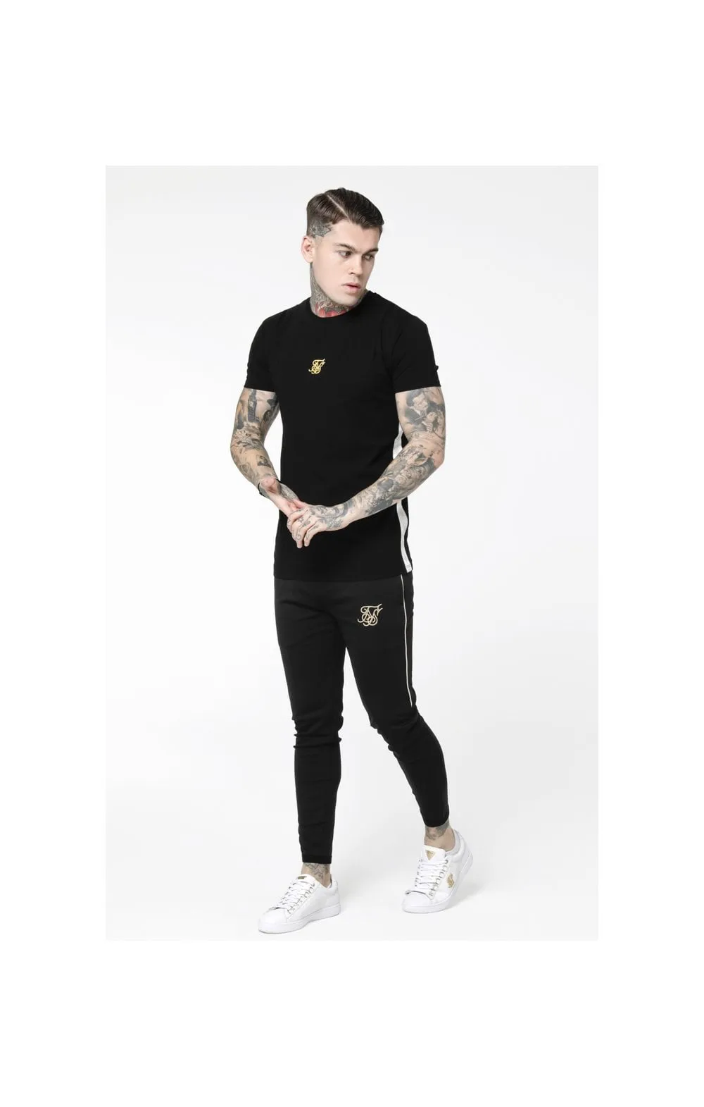 SikSilk S/S Side Tape Tee - Black & Gold sold by Siksilk