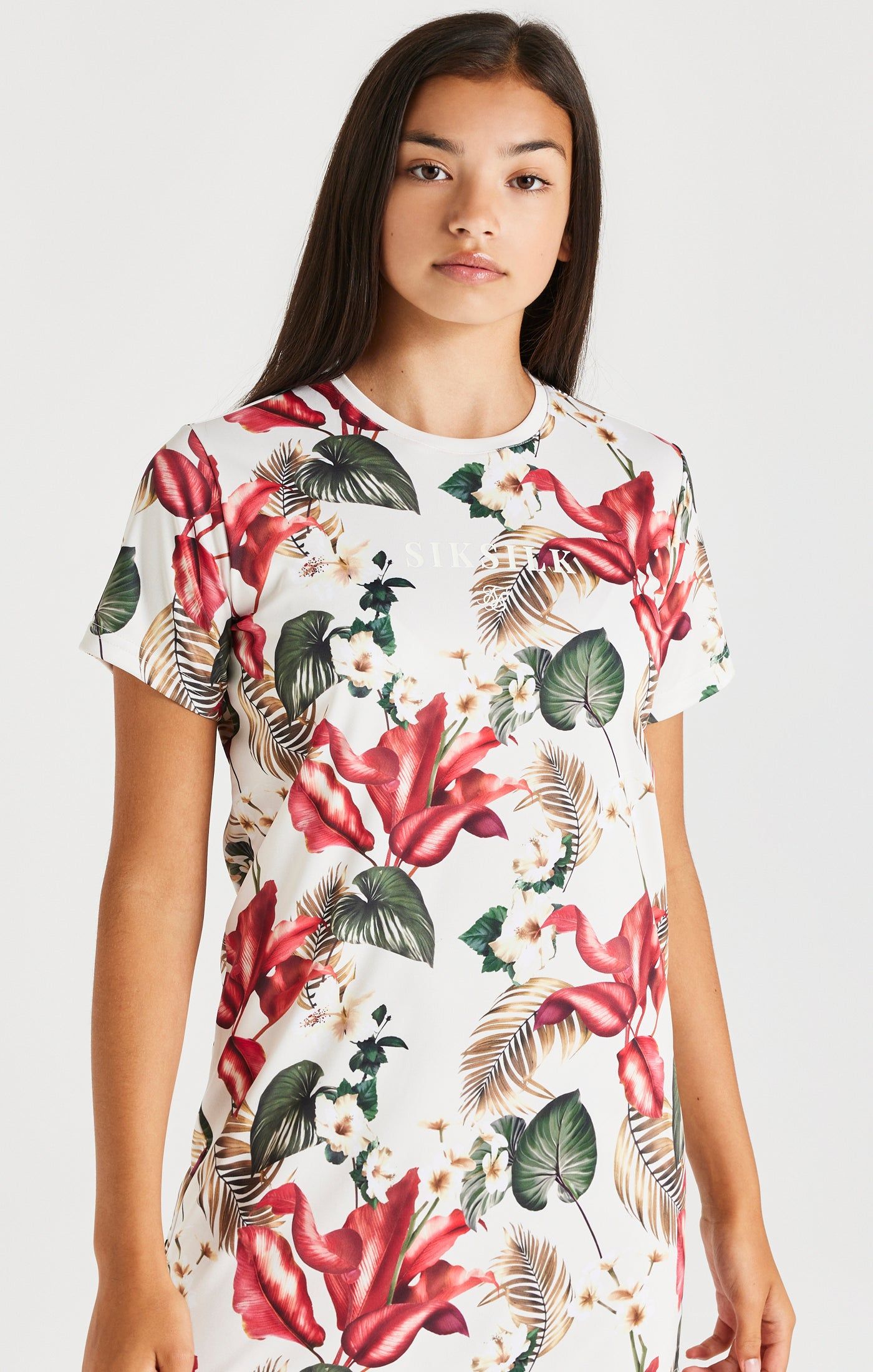 SikSilk Retro Tropics T-Shirt Dress - Ecru sold by Siksilk