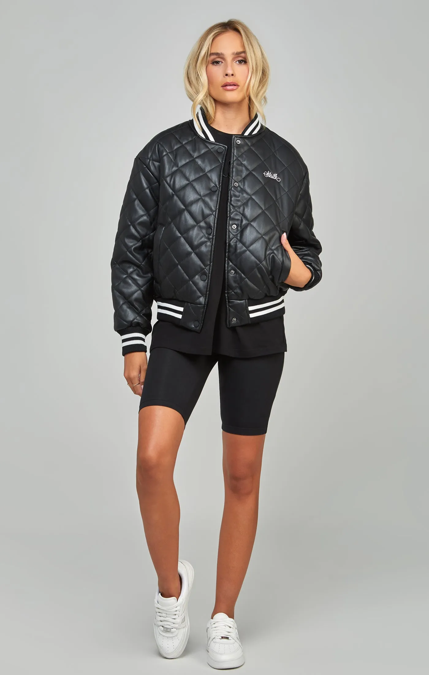 Black Pu Quilted Varsity Jacket sold by Siksilk product image thumbnail 3
