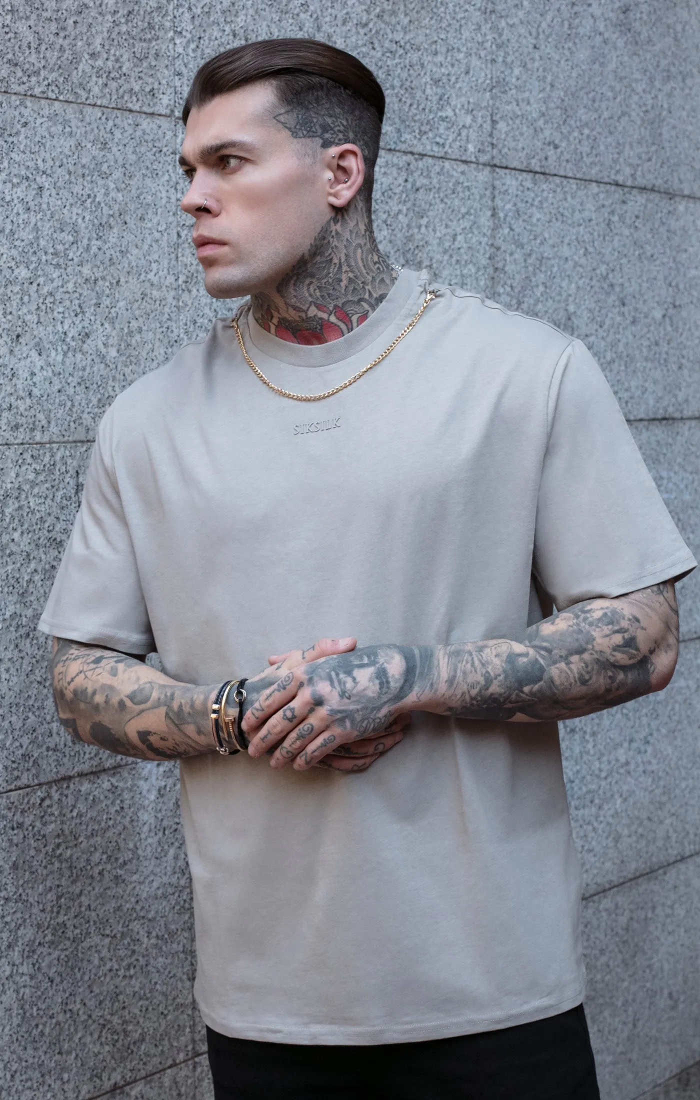 Beige Oversized Chain T-Shirt sold by Siksilk