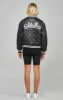 Black Pu Quilted Varsity Jacket sold by Siksilk