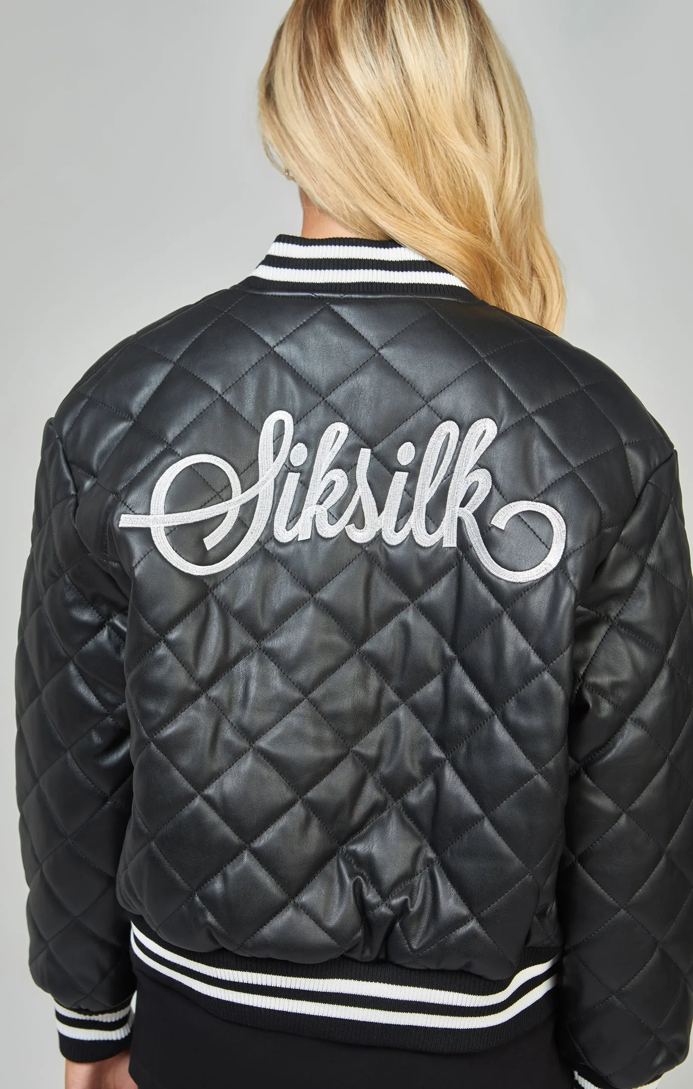 Black Pu Quilted Varsity Jacket sold by Siksilk product image thumbnail 2