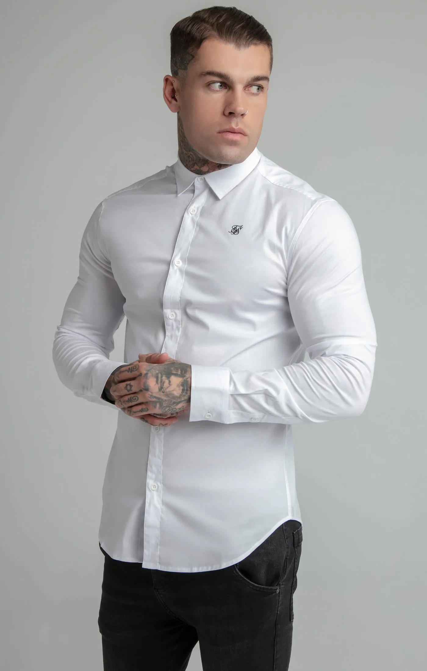 SikSilk L/S Standard Collar Shirt - White sold by Siksilk