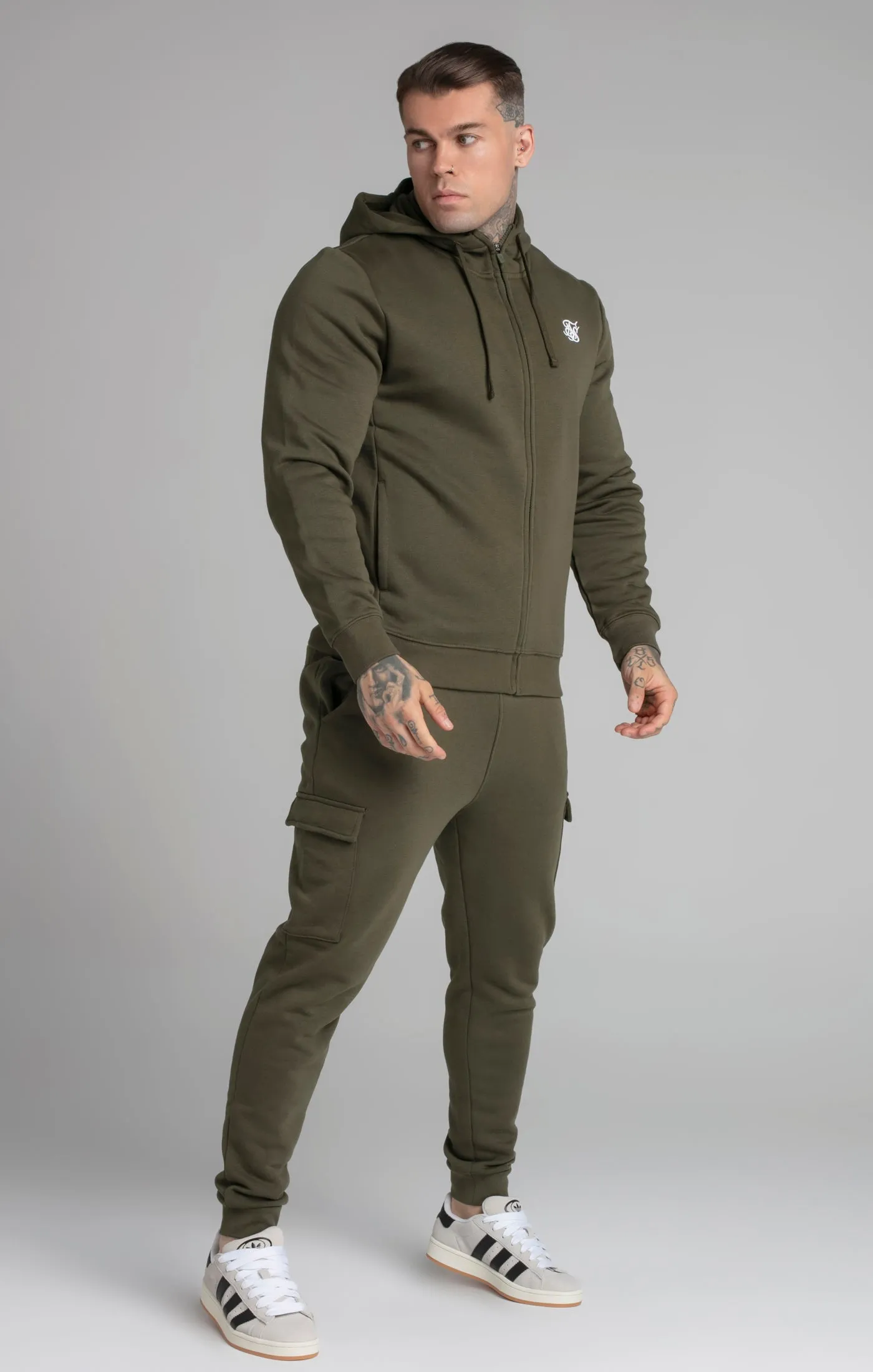Khaki Essential Zip Through Funnel Hoodie sold by Siksilk product image thumbnail 4
