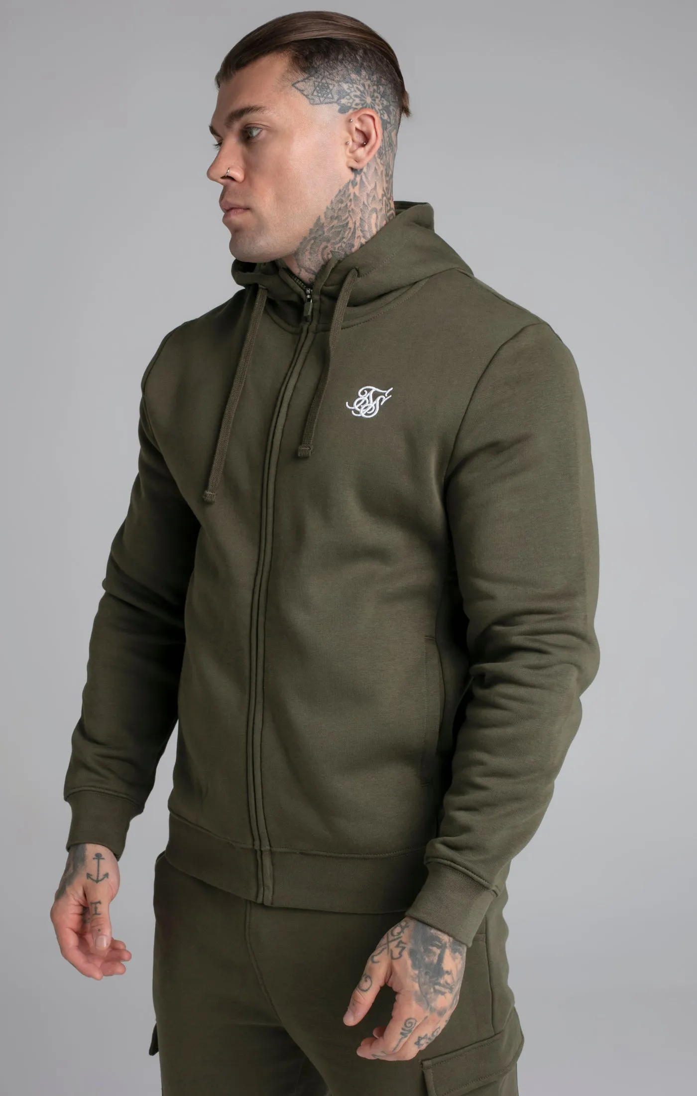 Khaki Essential Zip Through Funnel Hoodie sold by Siksilk