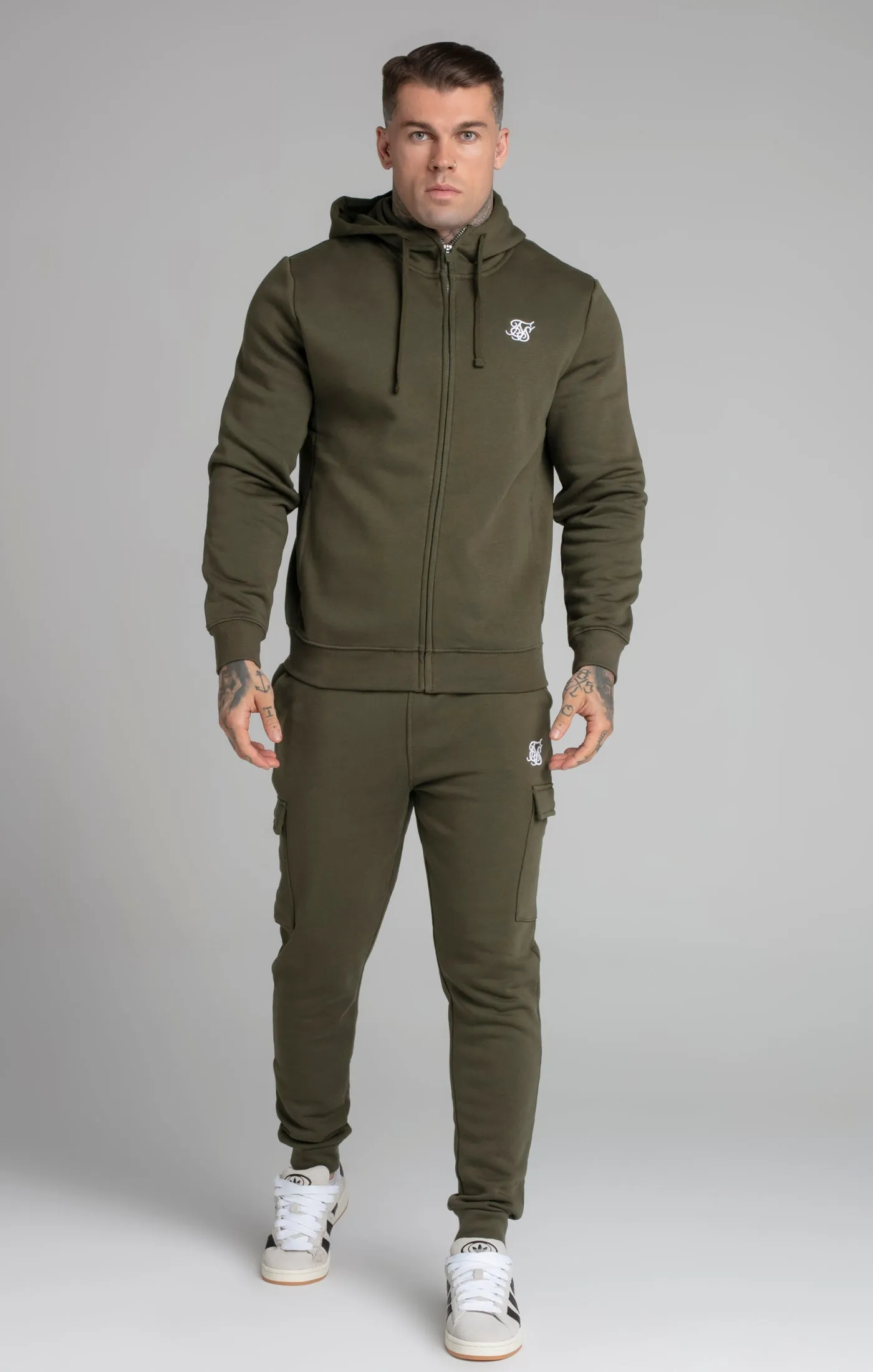Khaki Essential Zip Through Funnel Hoodie sold by Siksilk product image thumbnail 2