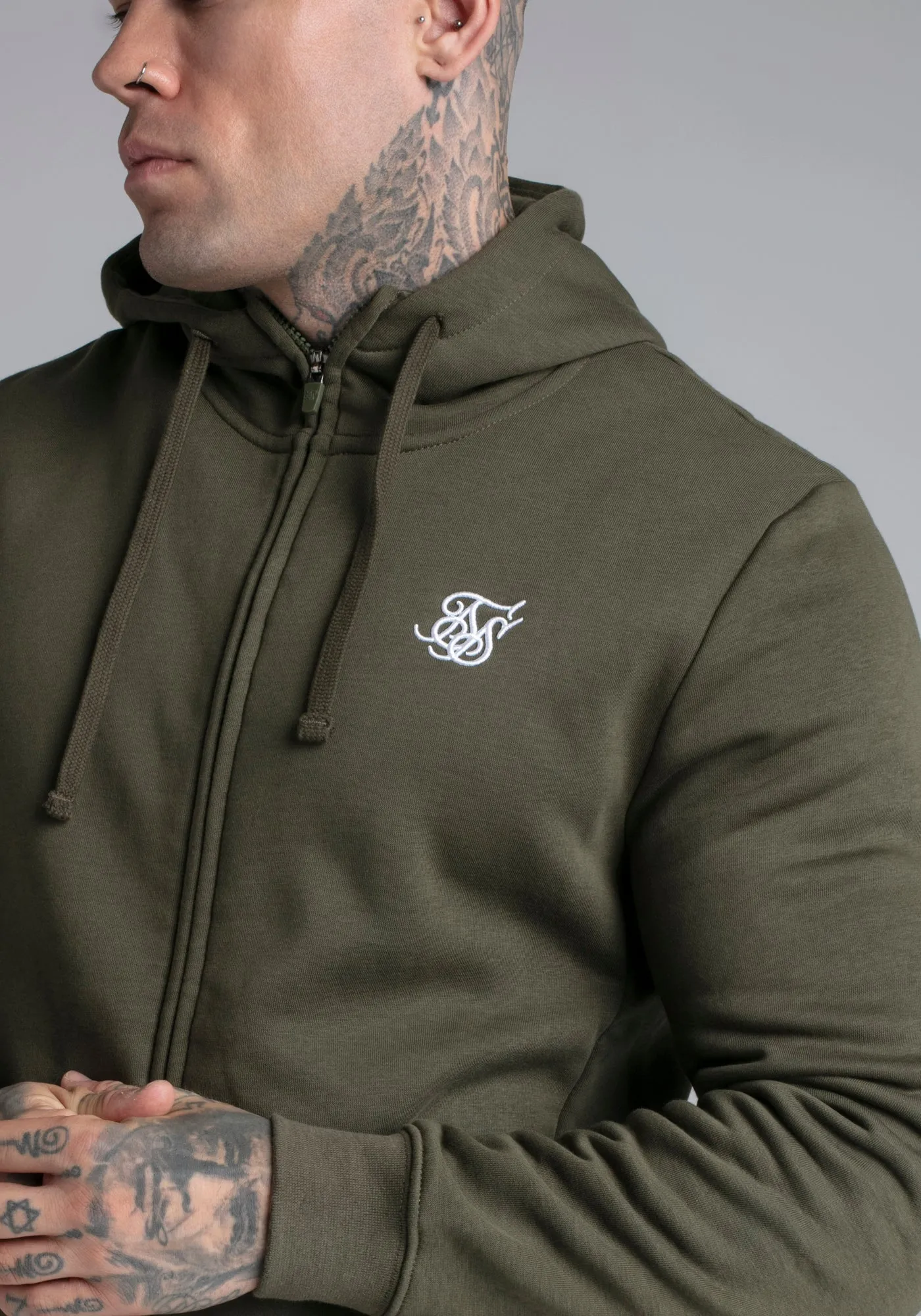 Khaki Essential Zip Through Funnel Hoodie sold by Siksilk product image thumbnail 3