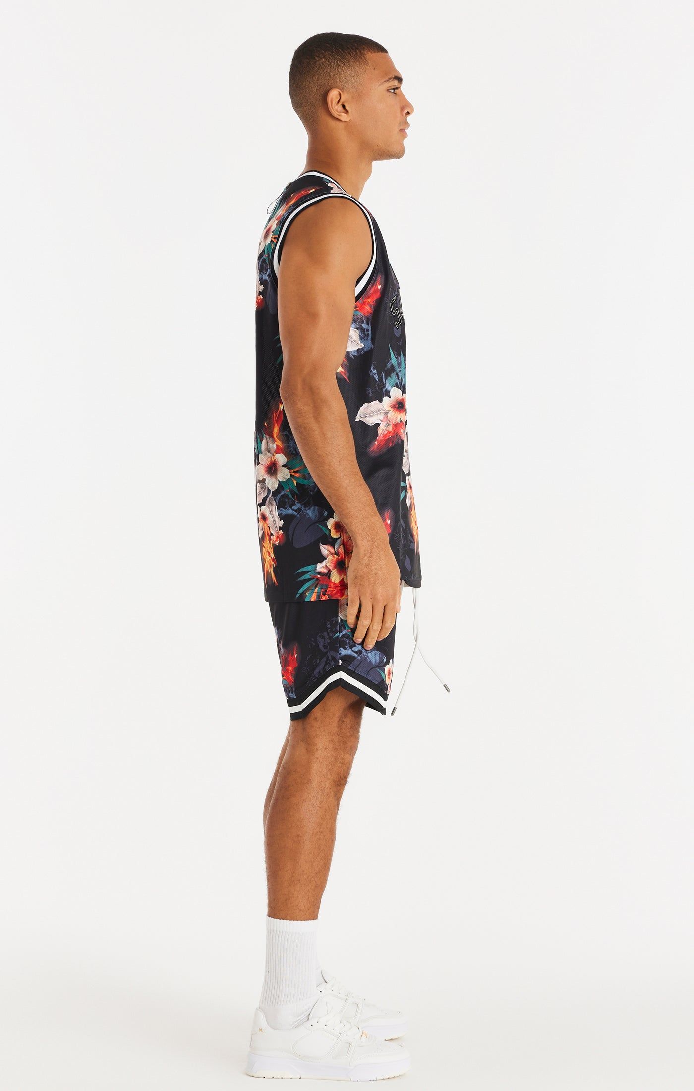 SikSilk Retro Fire Basketball Vest - Black & Ecru sold by Siksilk product image thumbnail 3