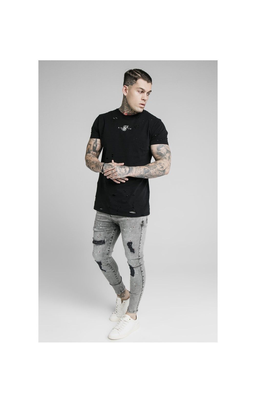 SikSilk Skinny Distressed Riot Jeans - Snow Wash sold by Siksilk product image thumbnail 4