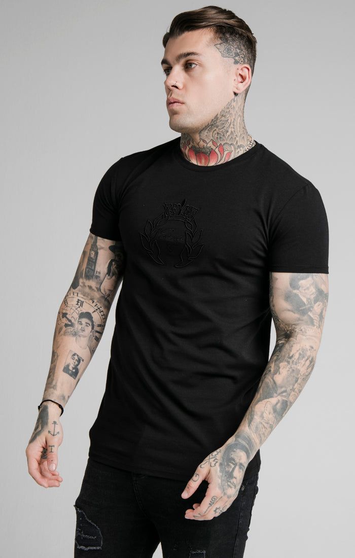SikSilk Prestige Embroidery Gym Tee - Black sold by Siksilk