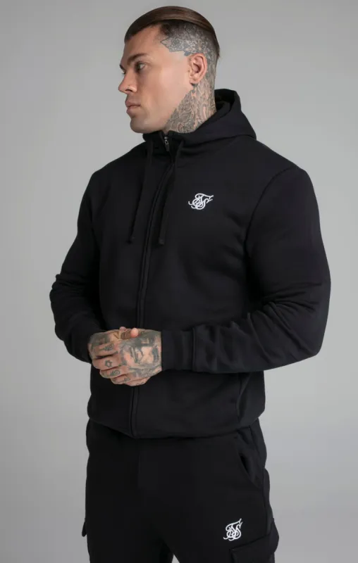 Black Essential Zip Through Funnel Neck Hoodie sold by Siksilk
