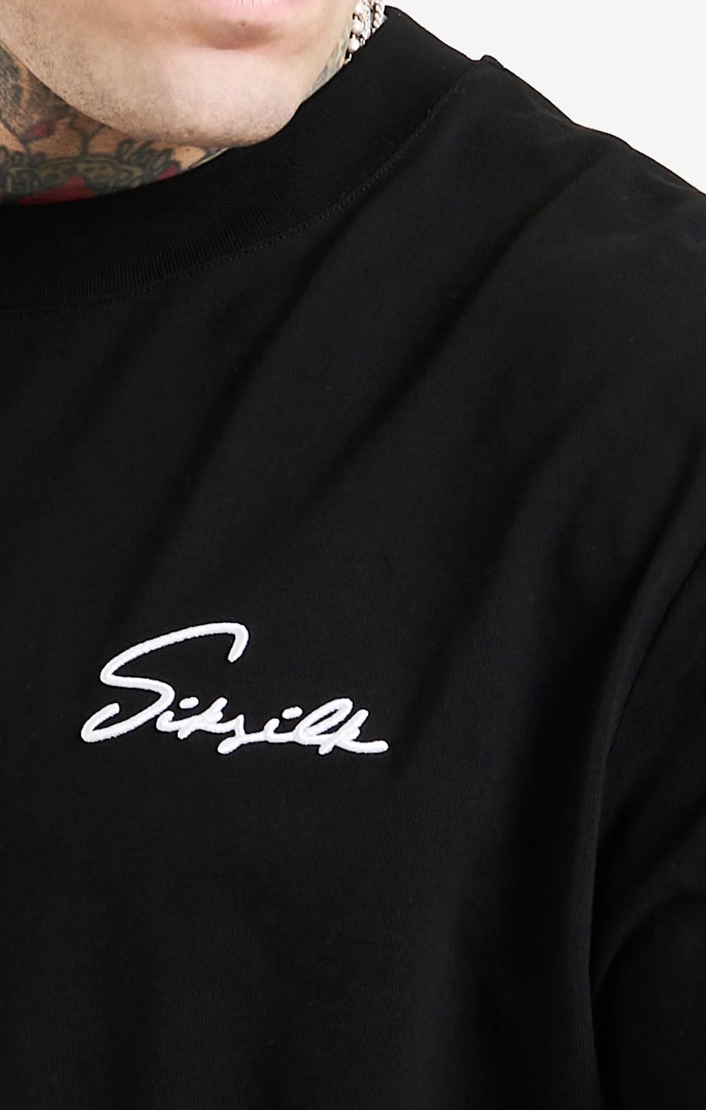 Black Script Embroidery Oversized T-Shirt sold by Siksilk product image thumbnail 3
