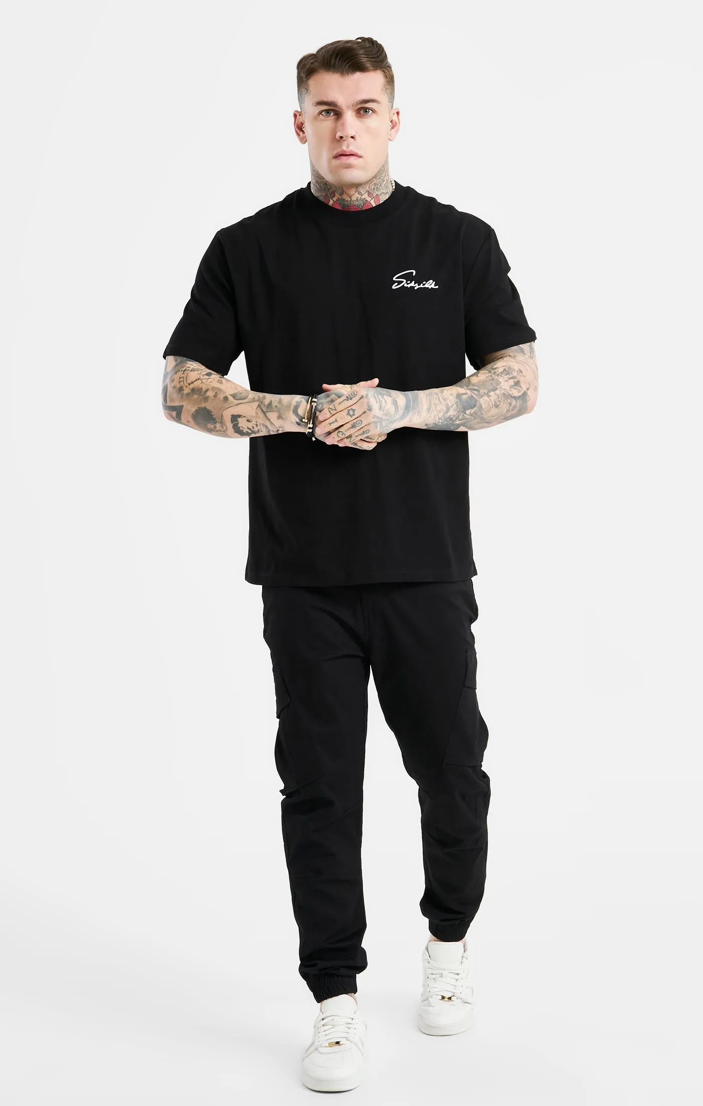 Black Script Embroidery Oversized T-Shirt sold by Siksilk product image thumbnail 4