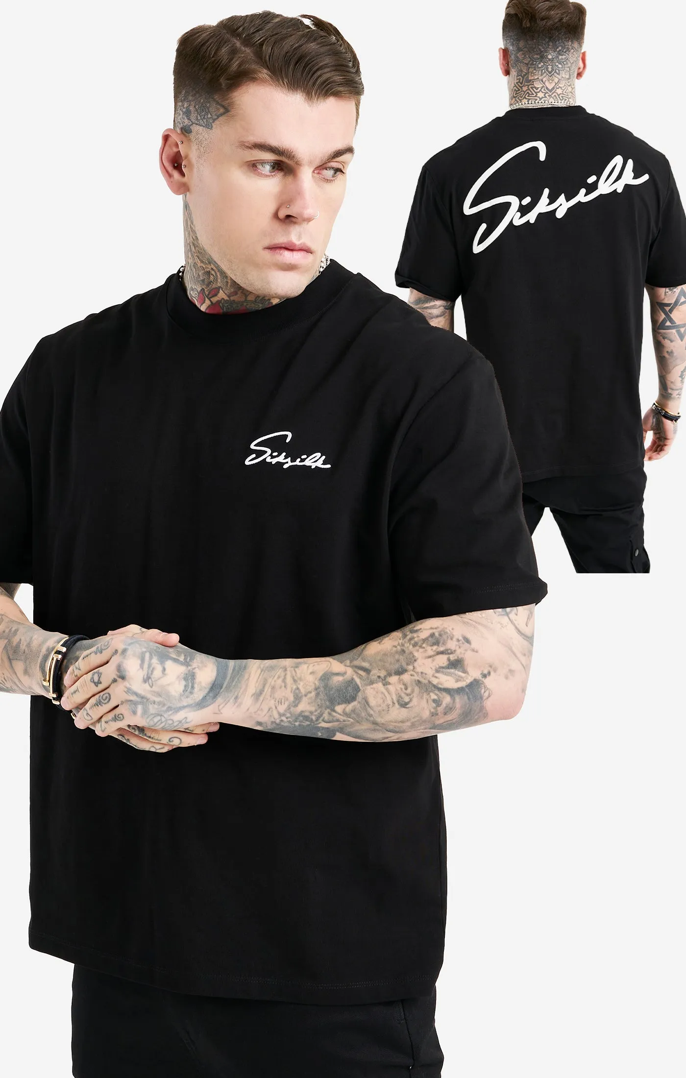 Black Script Embroidery Oversized T-Shirt sold by Siksilk