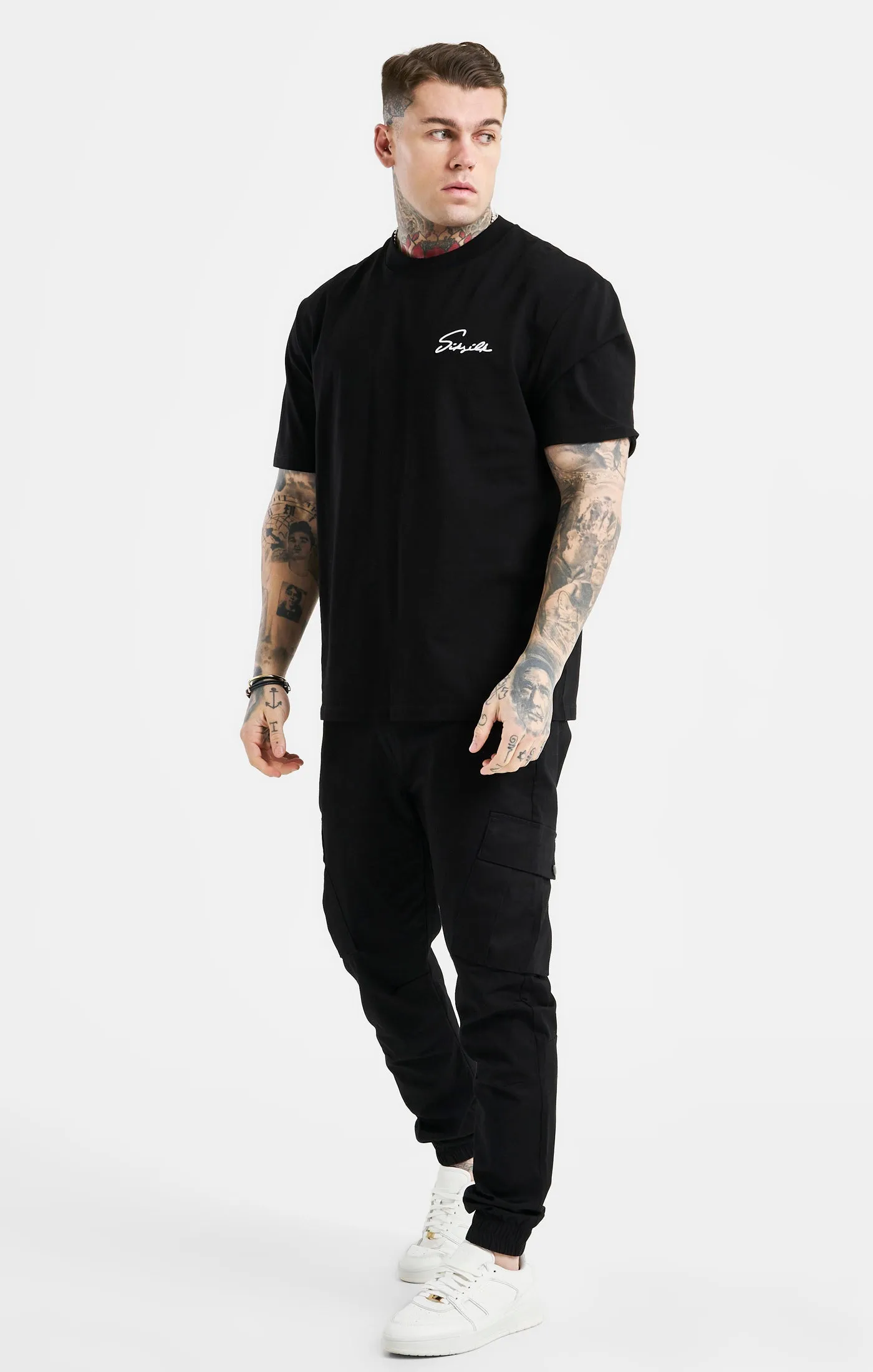 Black Script Embroidery Oversized T-Shirt sold by Siksilk product image thumbnail 5