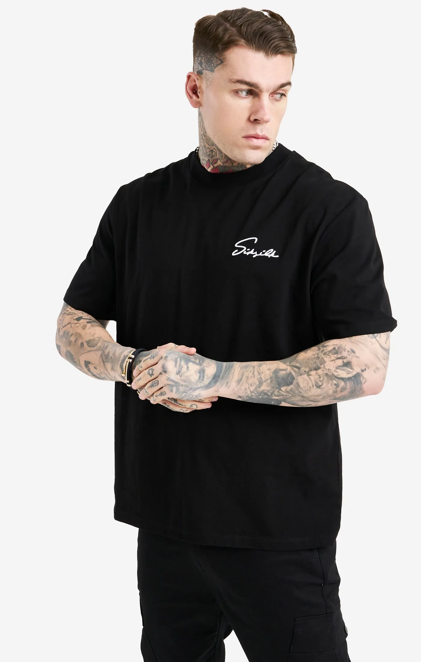 Black Script Embroidery Oversized T-Shirt sold by Siksilk product image thumbnail 2