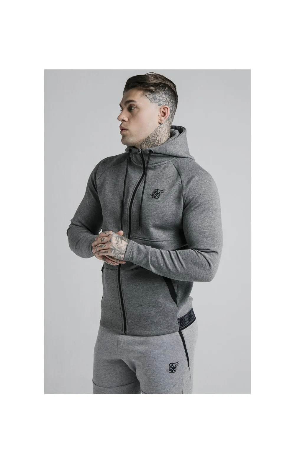 SikSilk Exhibit Zip Through Hoodie - Grey Marl sold by Siksilk