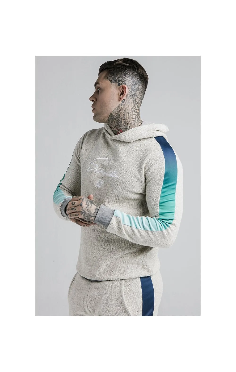 SikSilk Overhead Loop Back Fade Hoodie - Grey & Pacific Fade sold by Siksilk