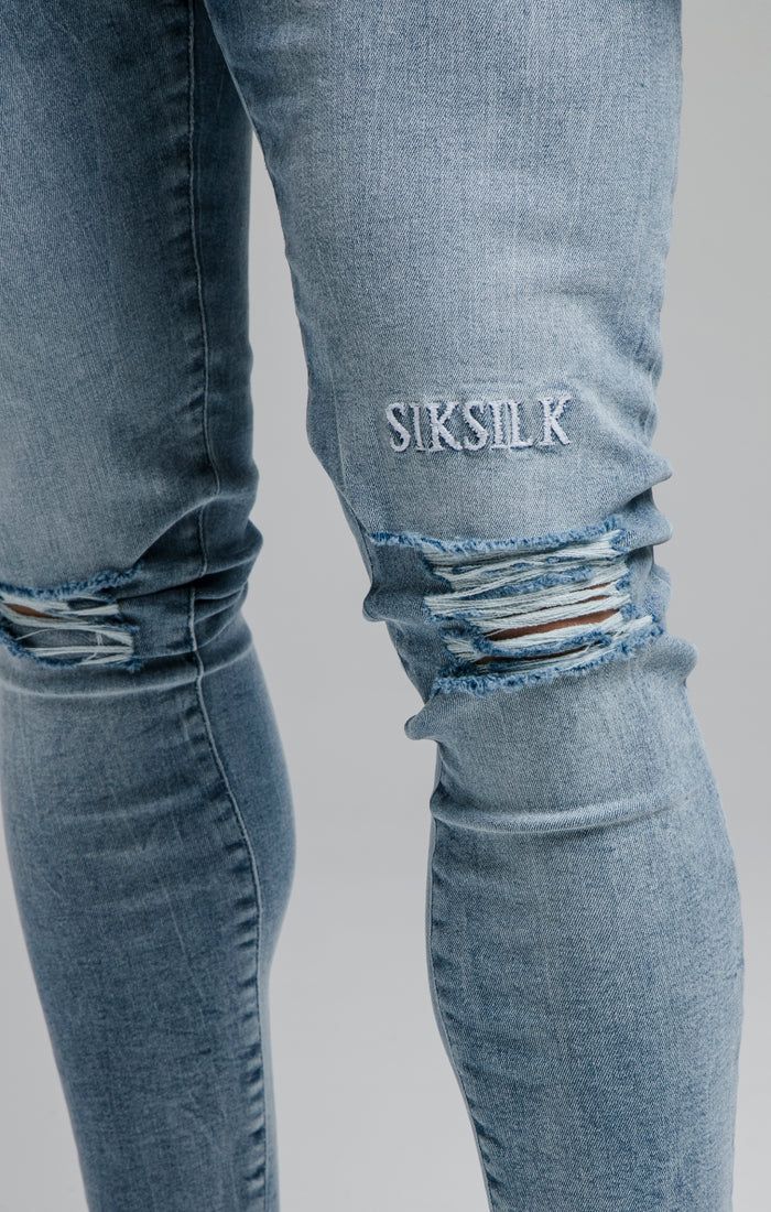SikSilk Raw Hem Burst Knee Denims - Blue Wash sold by Siksilk product image thumbnail 3