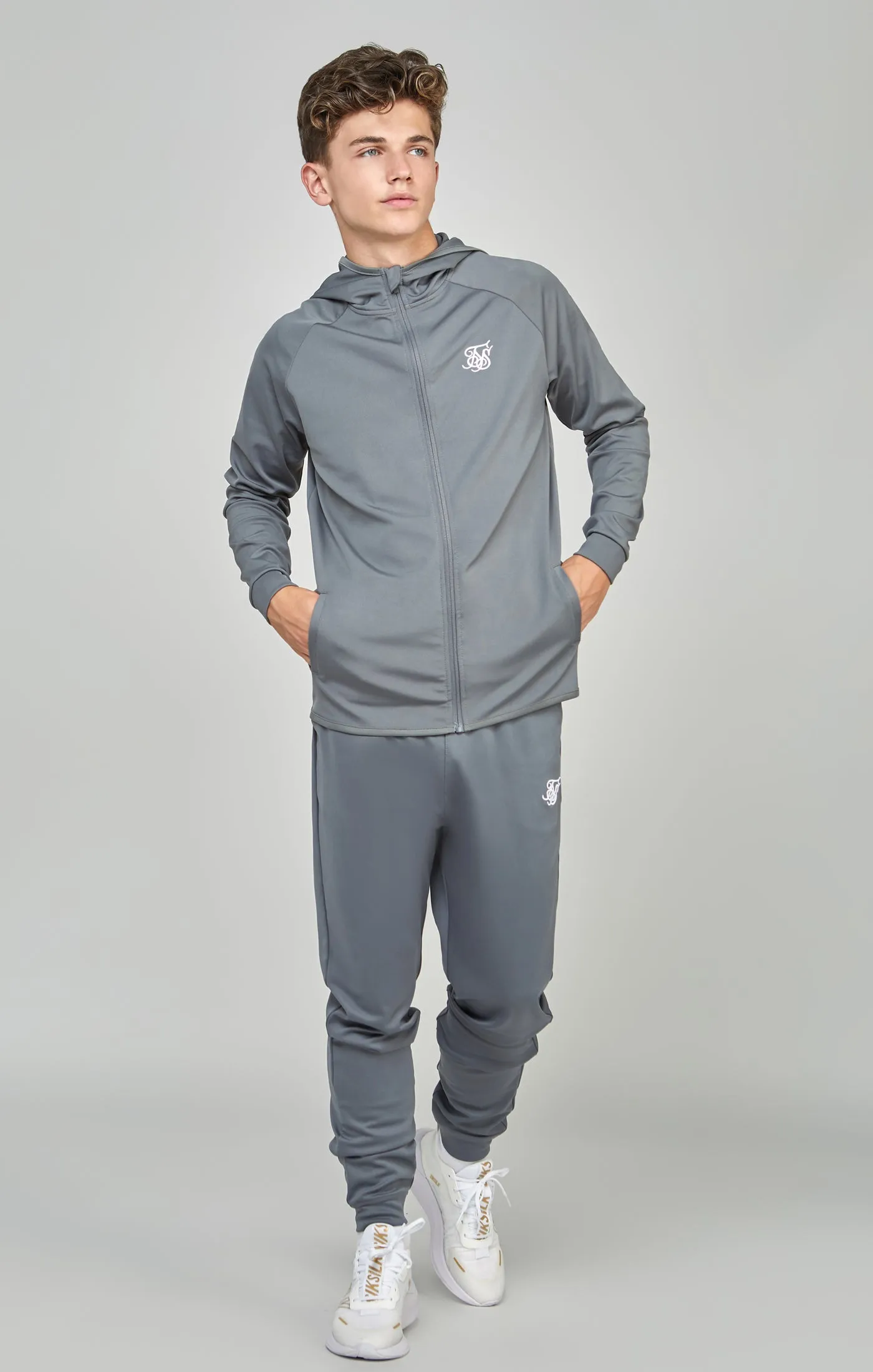 Boys Grey Zip Thru & Jogger Tracksuit sold by Siksilk