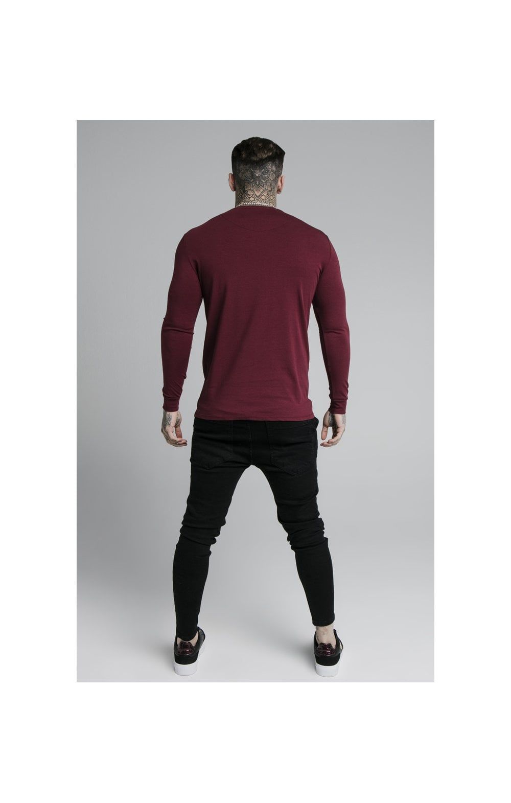 Burgundy Essential Long Sleeve Muscle Fit T-Shirt sold by Siksilk product image thumbnail 6