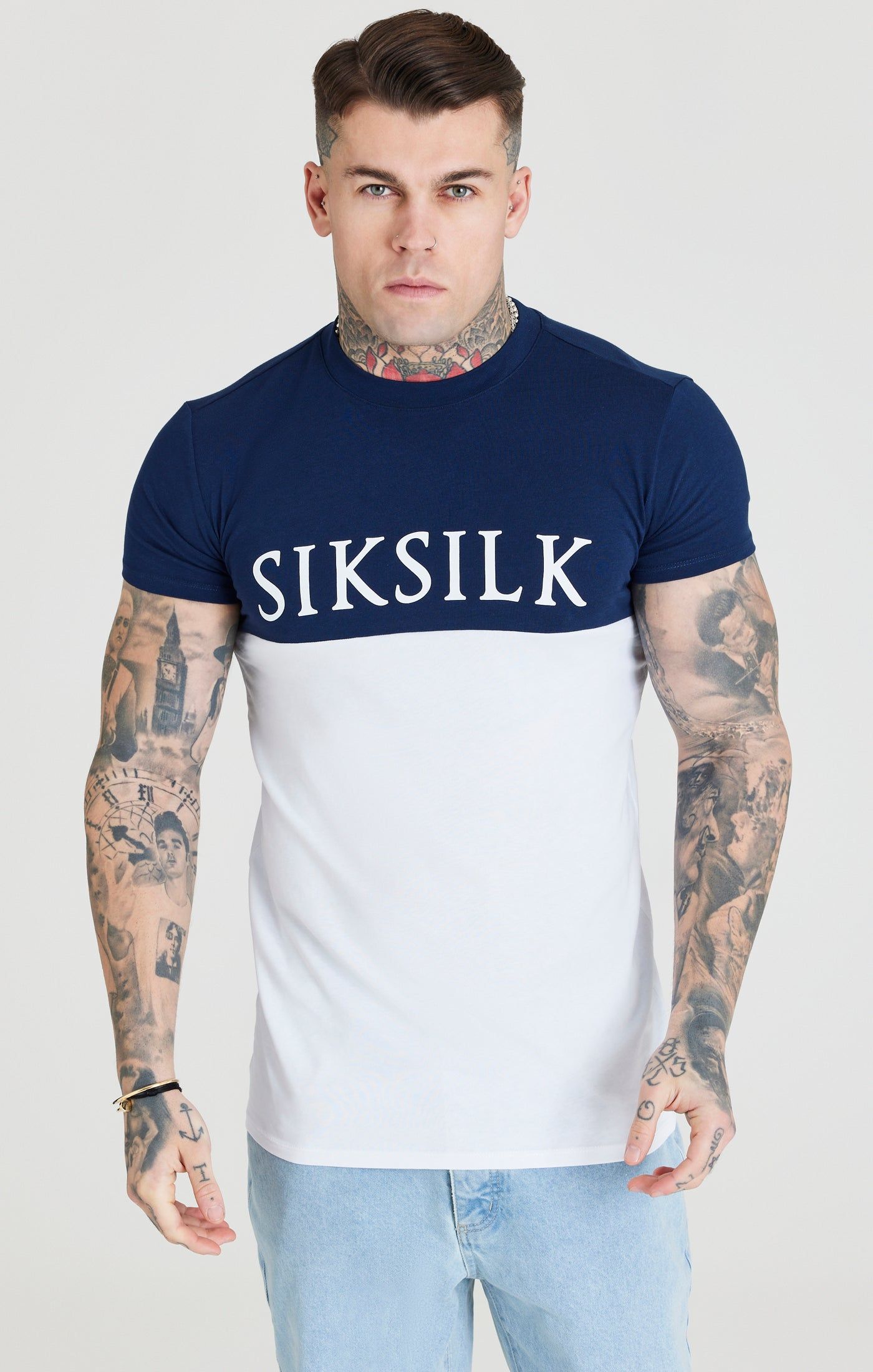 Navy Cut And Sew Muscle Fit T-Shirt sold by Siksilk