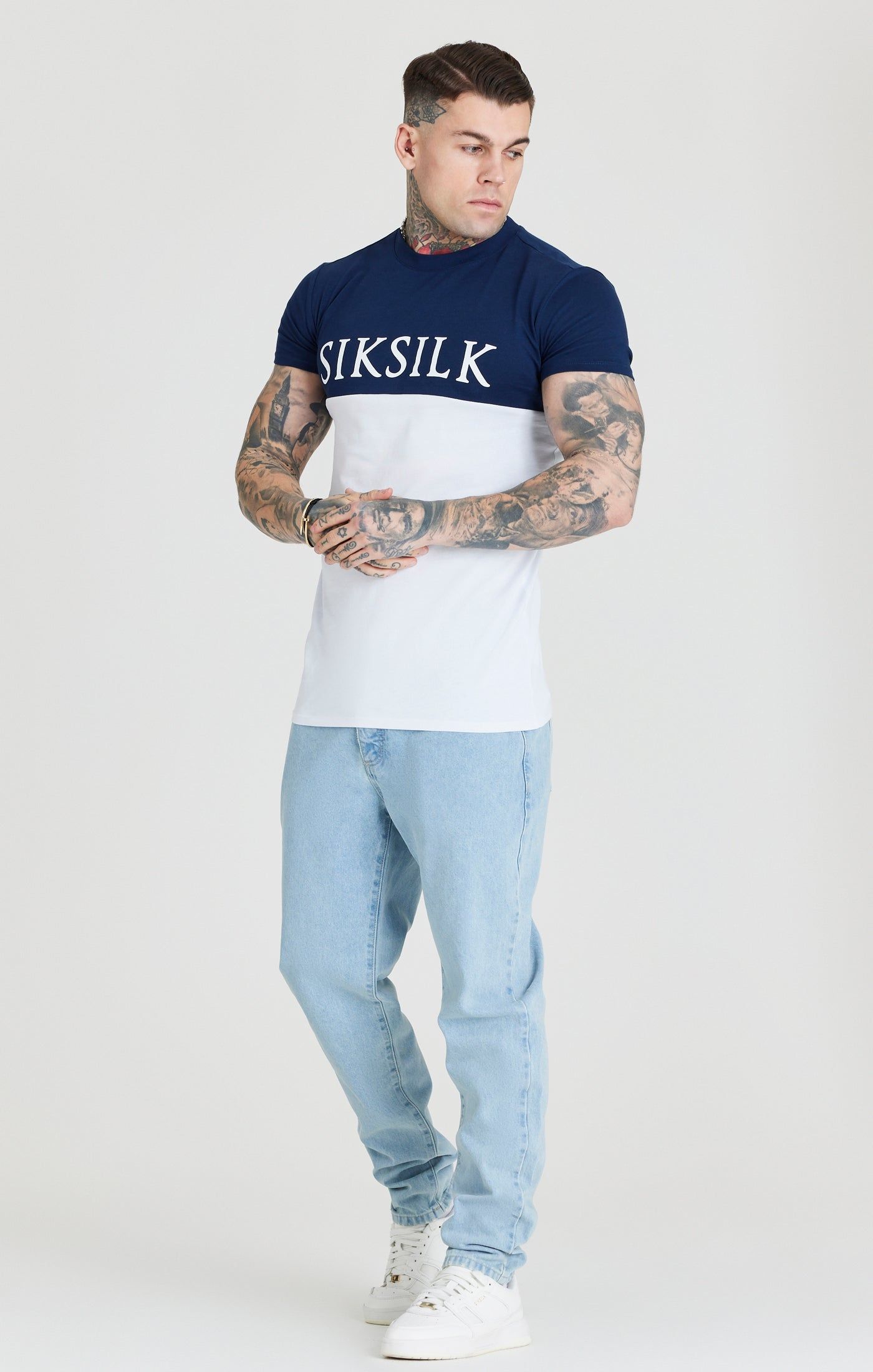 Navy Cut And Sew Muscle Fit T-Shirt sold by Siksilk product image thumbnail 3