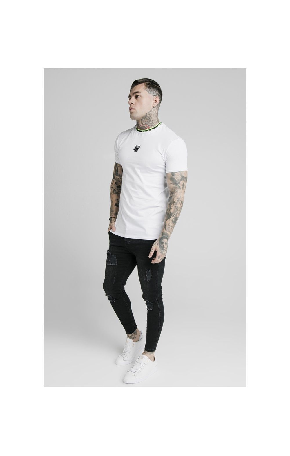 SikSilk Straight Hem Tape Collar Gym Tee - White sold by Siksilk product image thumbnail 4