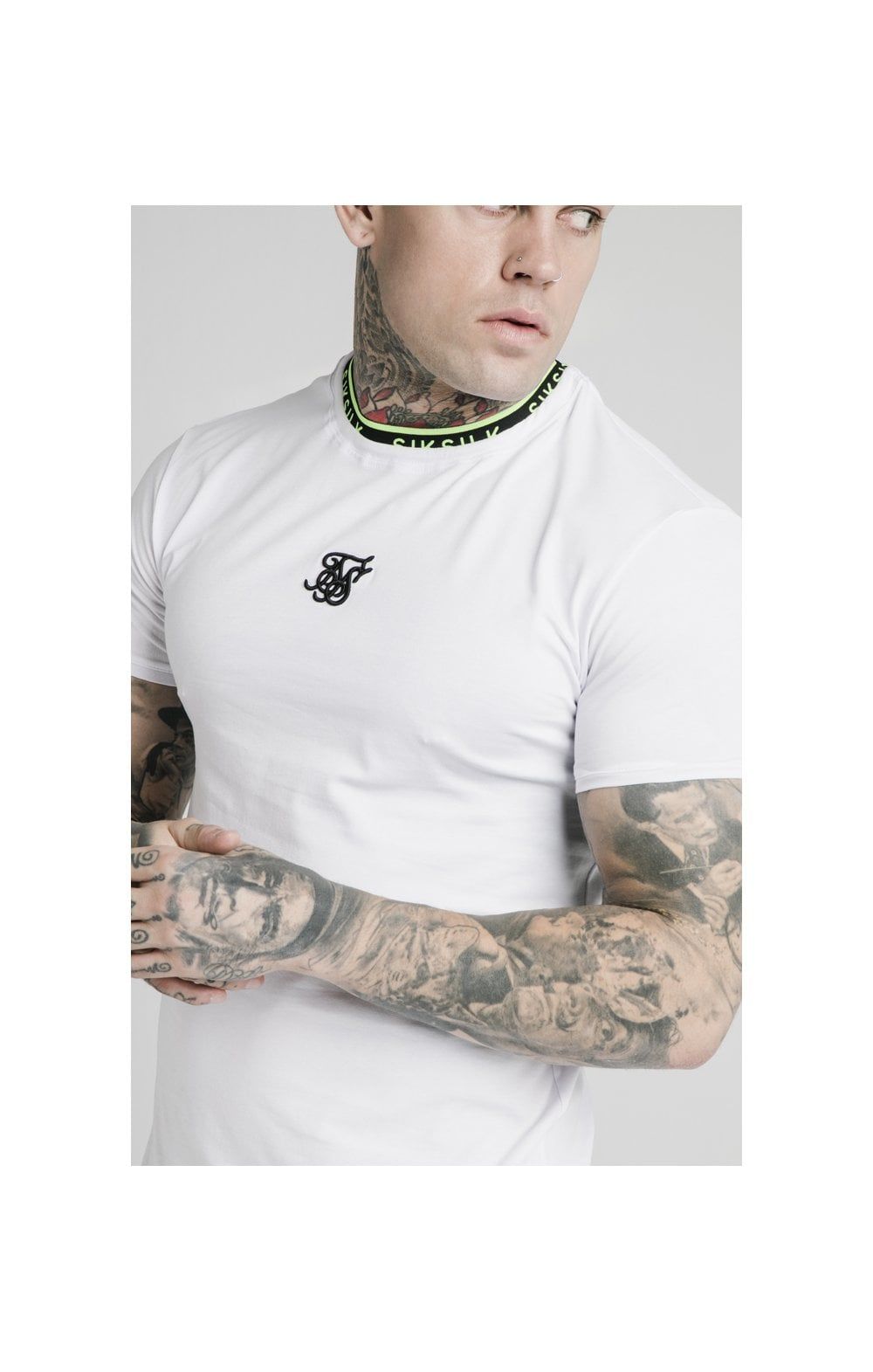 SikSilk Straight Hem Tape Collar Gym Tee - White sold by Siksilk product image thumbnail 2