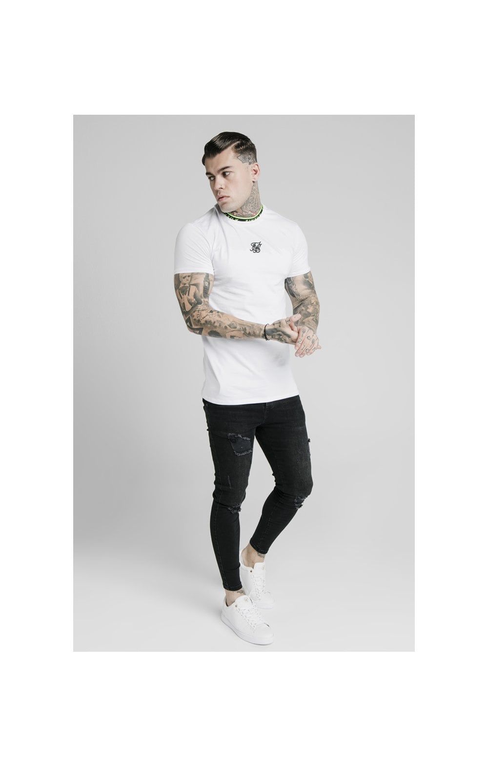 SikSilk Straight Hem Tape Collar Gym Tee - White sold by Siksilk product image thumbnail 3