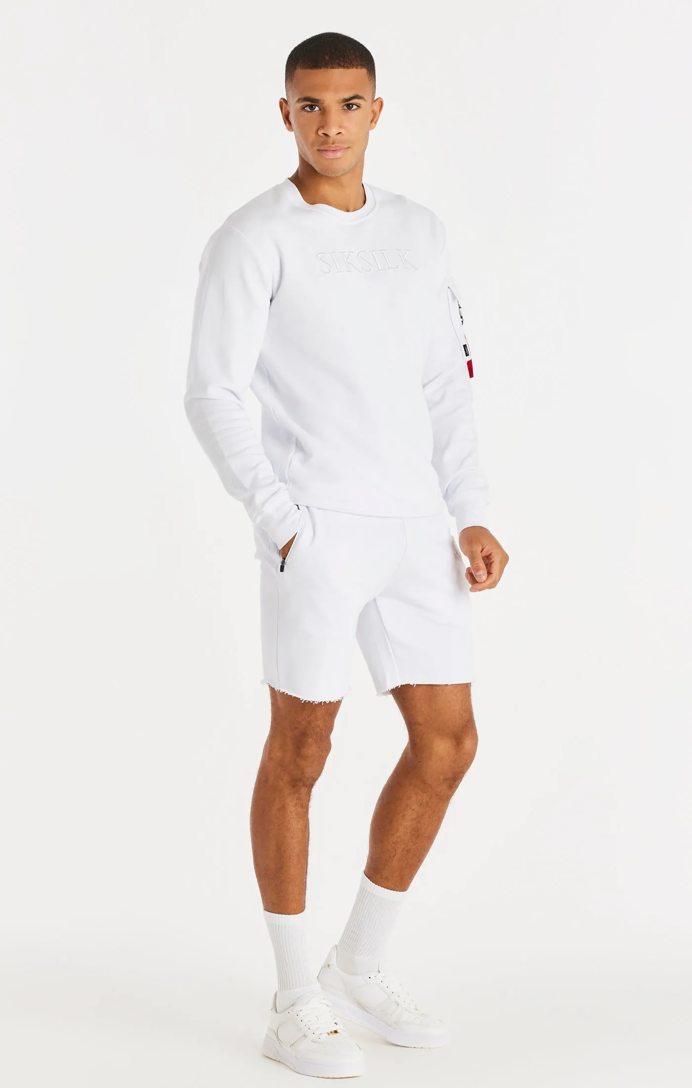 SikSilk Relaxed Flight Raw Hem Shorts - White sold by Siksilk product image thumbnail 4