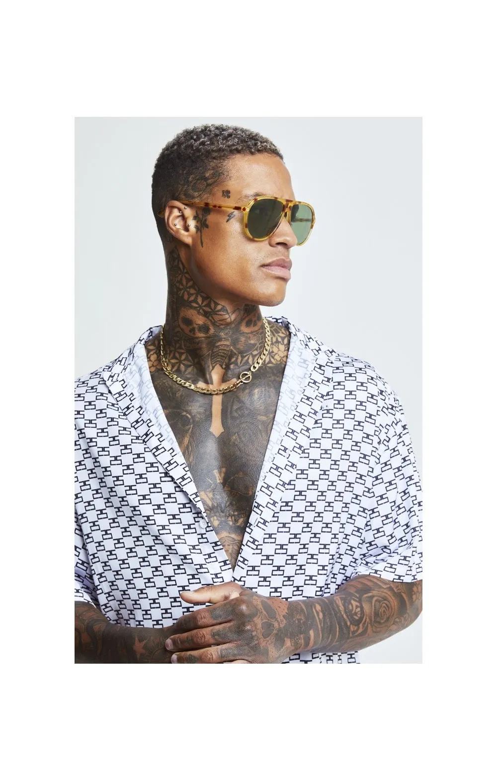 White Monogram Resort Shirt sold by Siksilk
