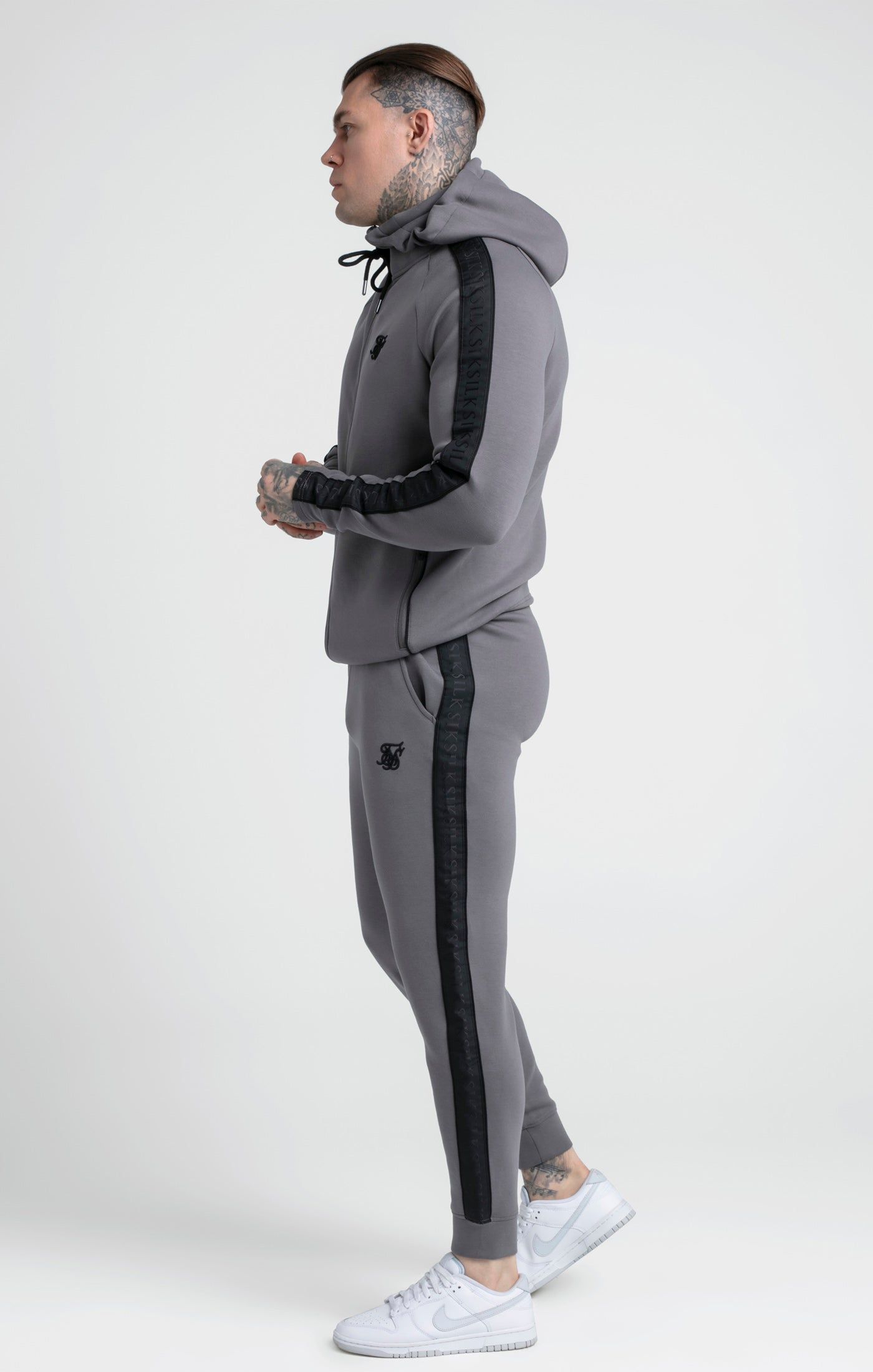 Grey Taped Zip Thru Hoodie & Jogger Set sold by Siksilk product image thumbnail 5