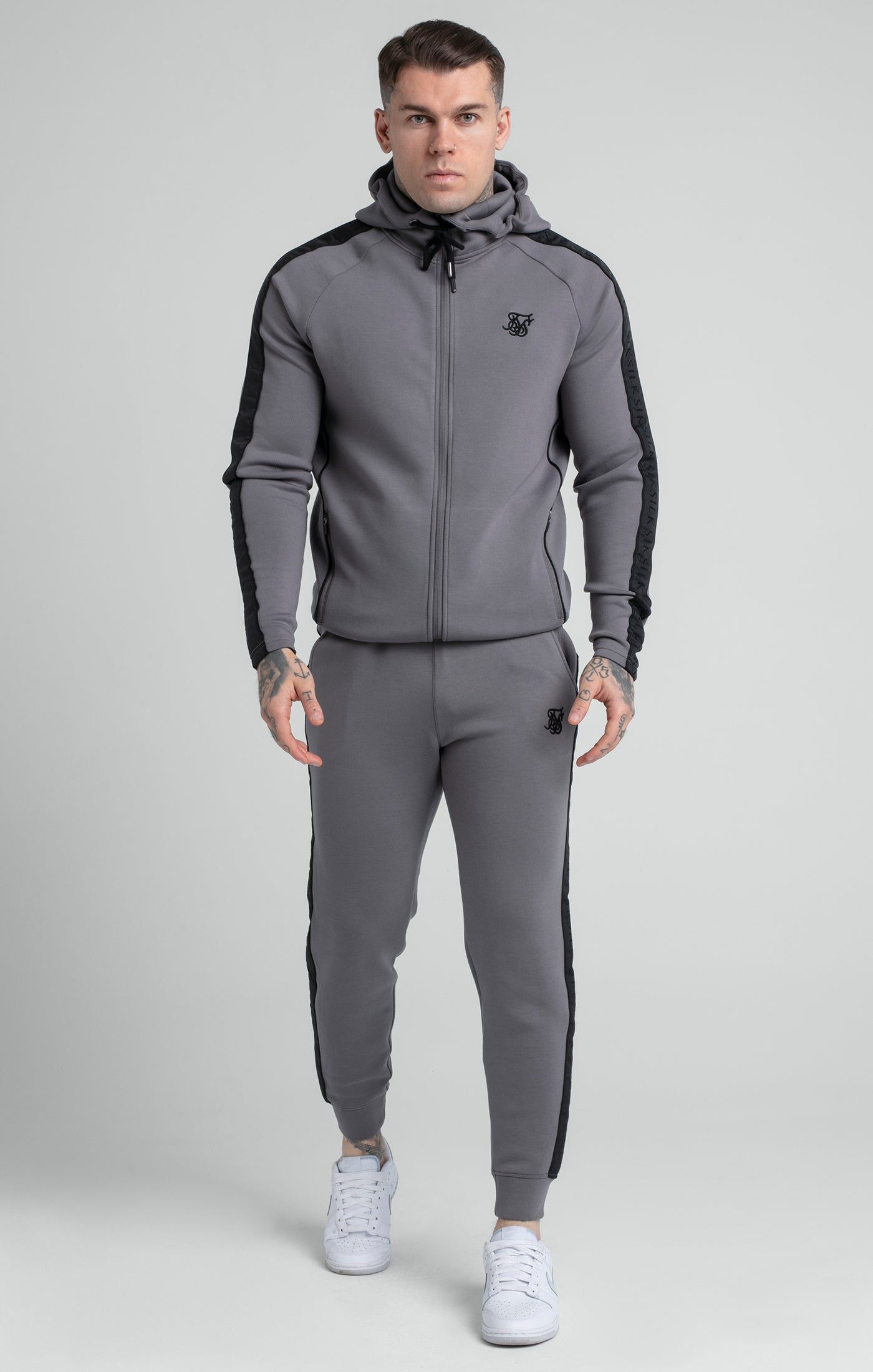 Grey Taped Zip Thru Hoodie & Jogger Set sold by Siksilk product image thumbnail 2