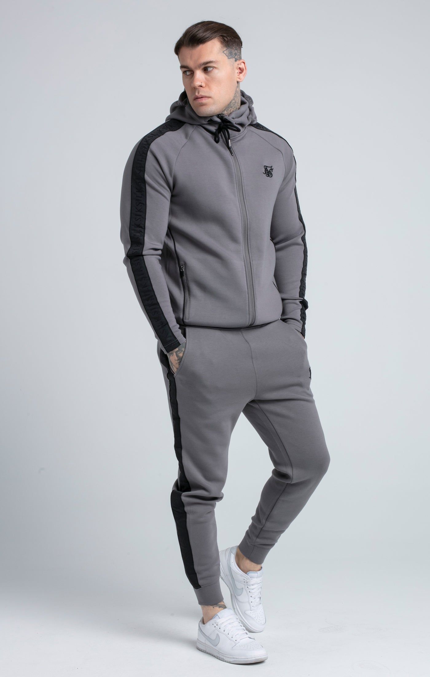 Grey Taped Zip Thru Hoodie & Jogger Set sold by Siksilk
