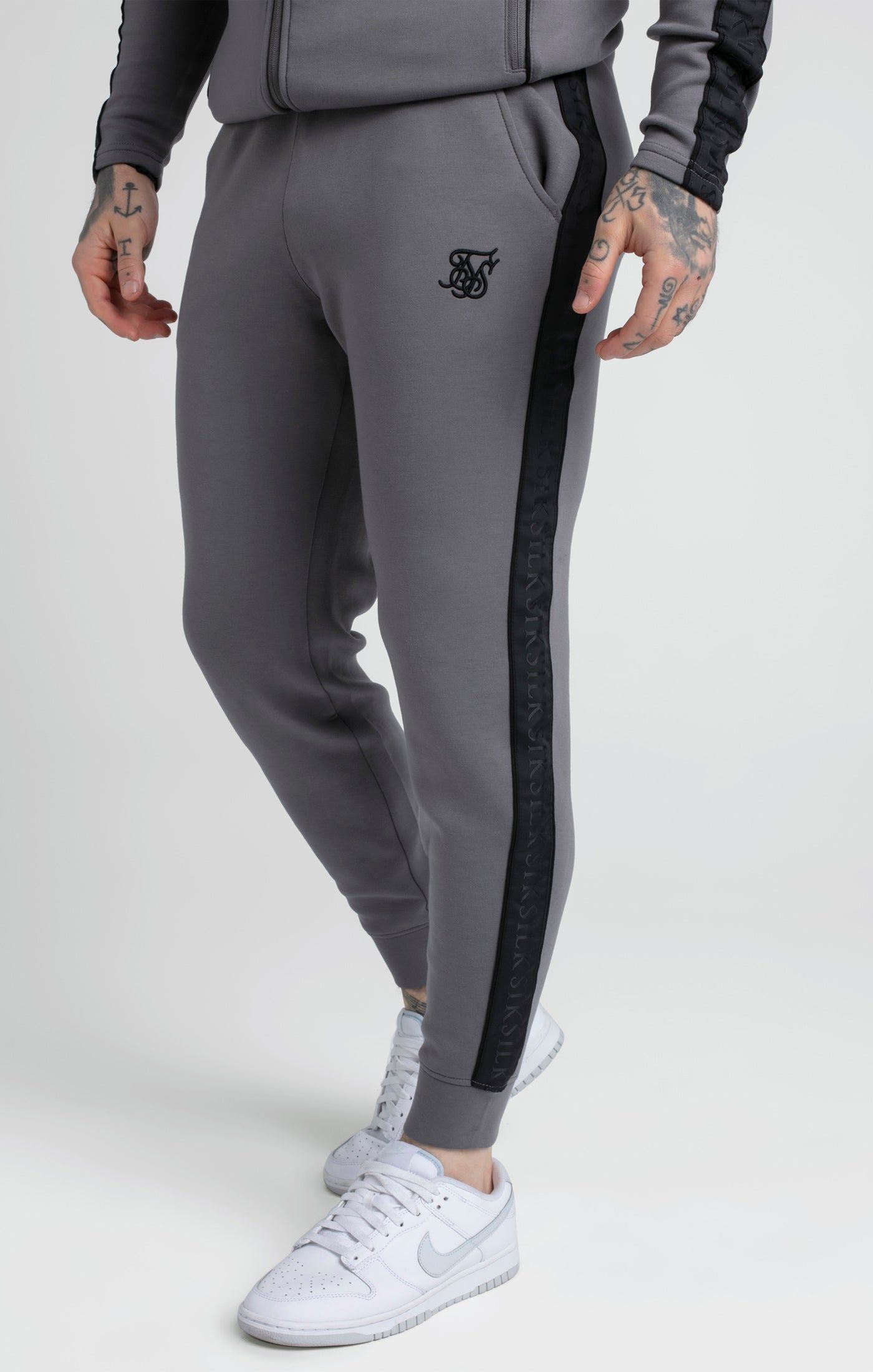 Grey Taped Zip Thru Hoodie & Jogger Set sold by Siksilk product image thumbnail 4